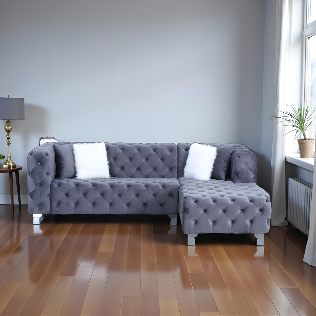 Ravo – Reversible Sofa Sectional – Grey Velvet