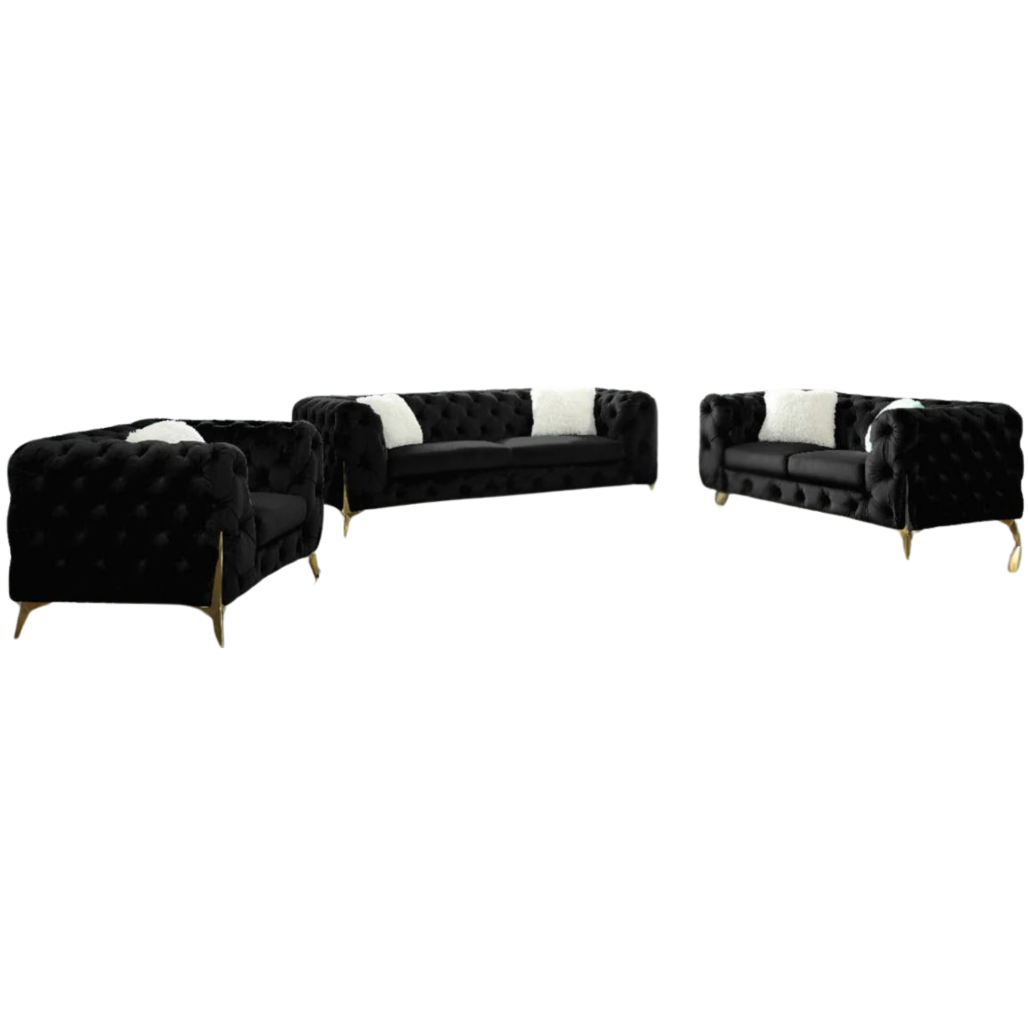 ROLA - Ensemble de canapés 3 pièces en velours noir