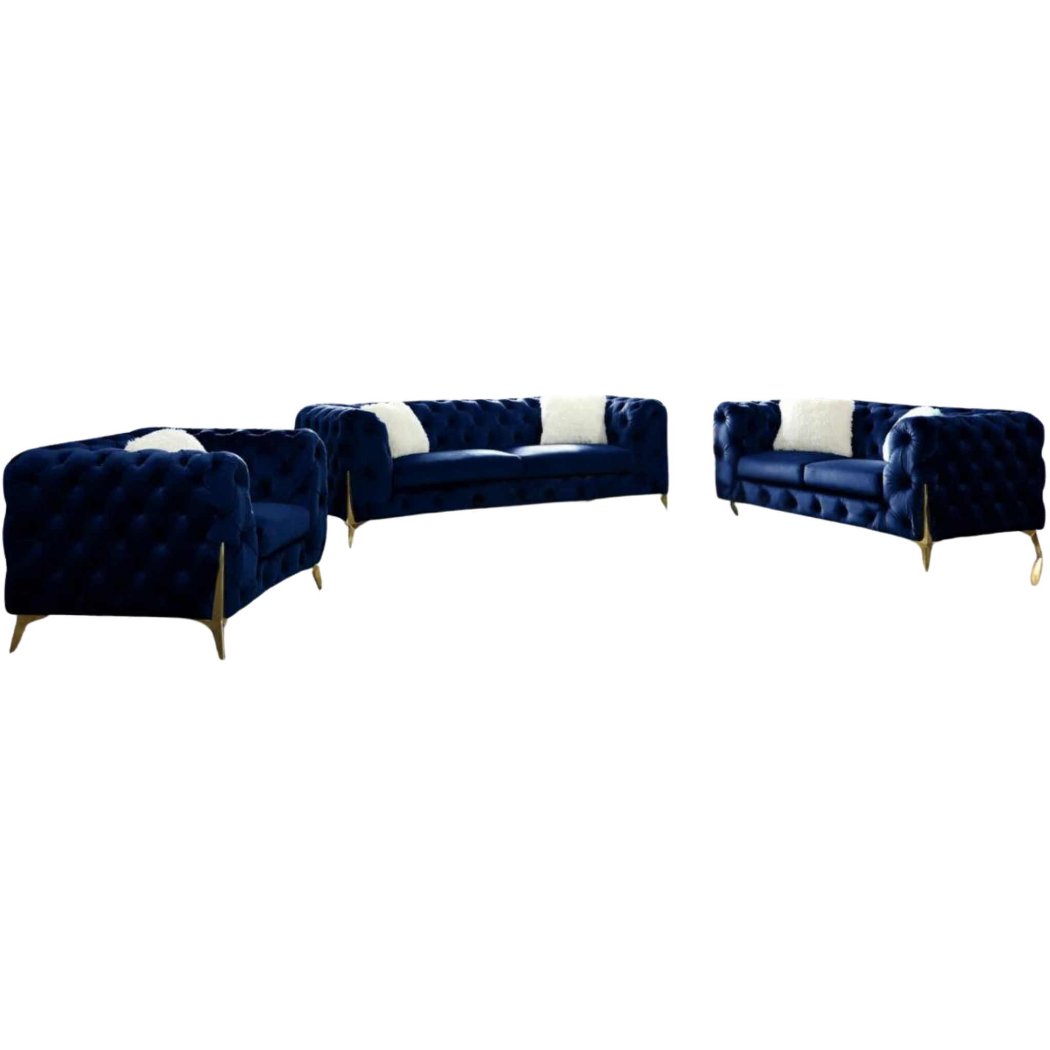 ROLA - Ensemble de canapés 3 pièces en velours bleu