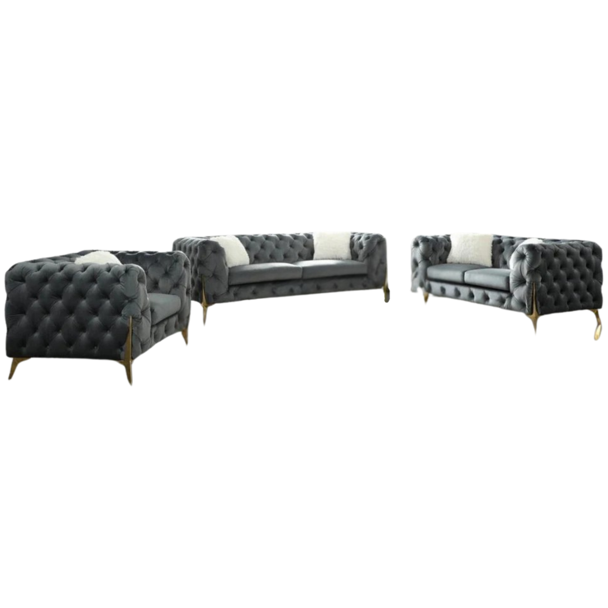 ROLA - Ensemble de canapés 3 pièces en velours gris