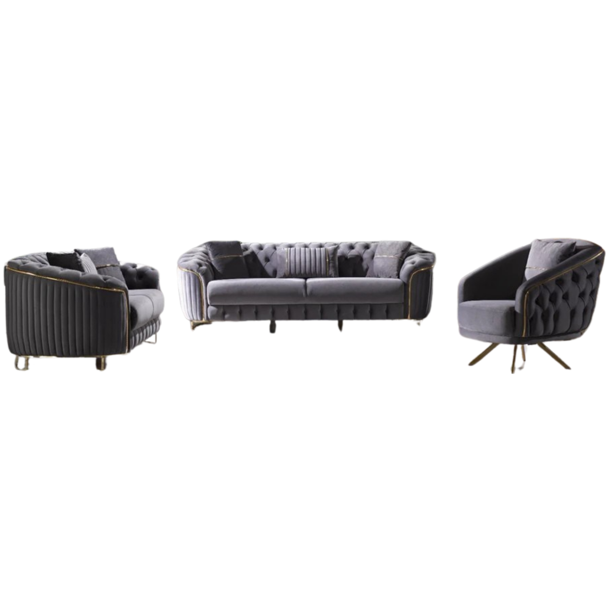 ROSA - Ensemble de canapés 3 pièces en velours gris