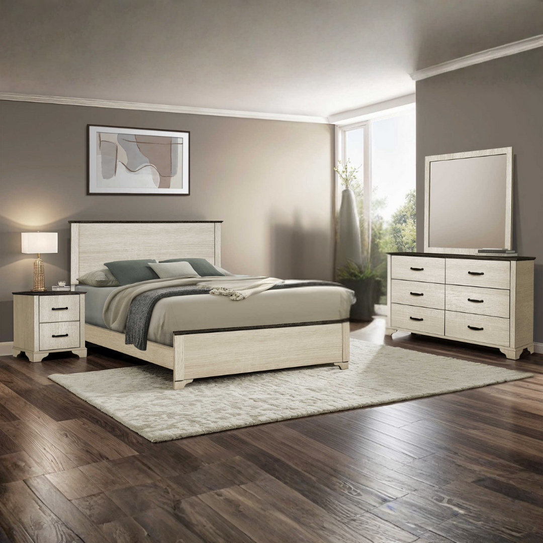 Ensemble chambre queen Ravenwick 6 pièces chêne blanchi rustique style farmhouse moderne – Bonito Montréal