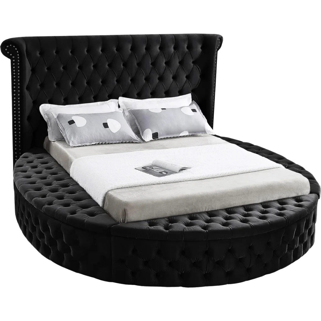 Ravion – Queen Bed – Velvet (Black)