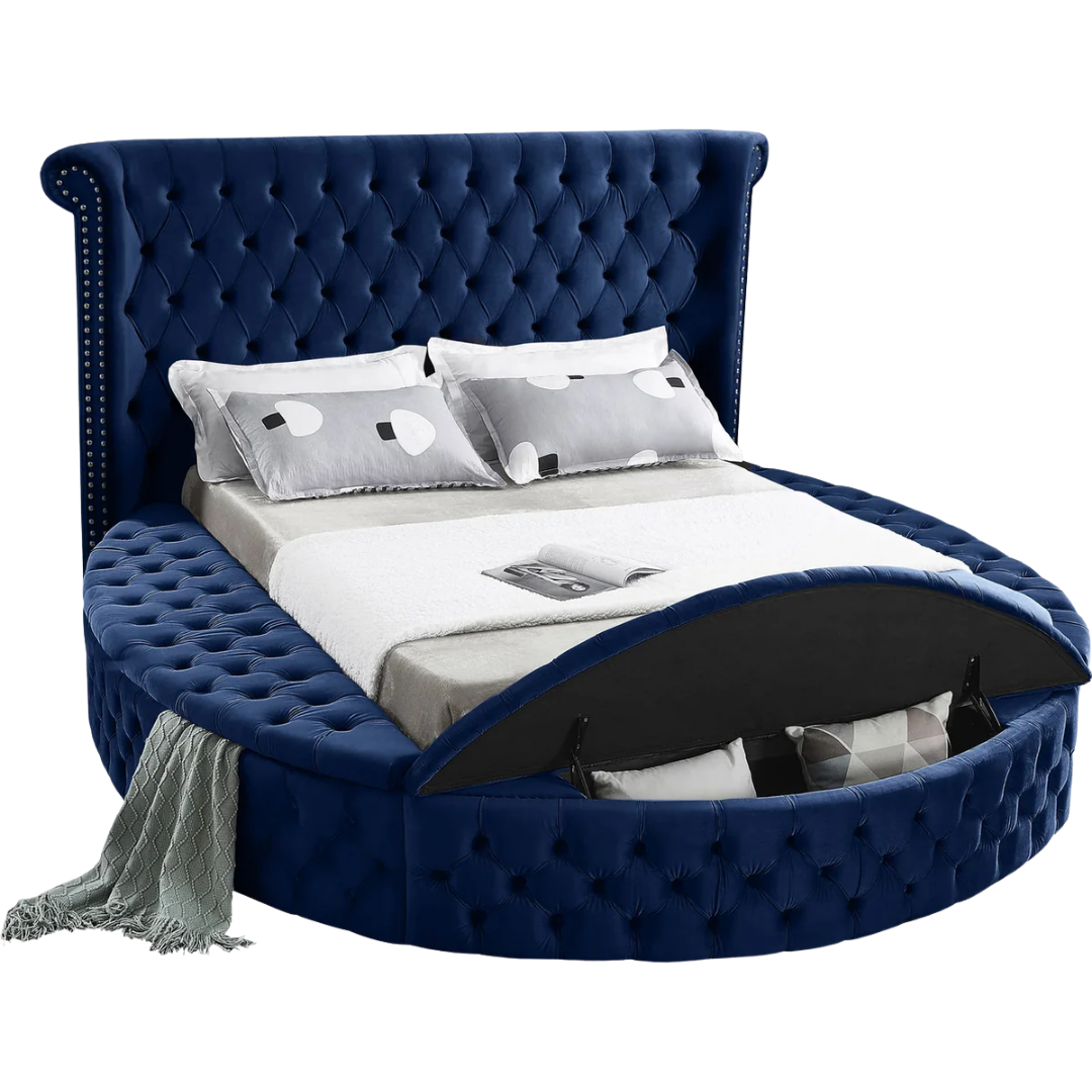 Ravion – Queen Bed – Velvet (Blue)