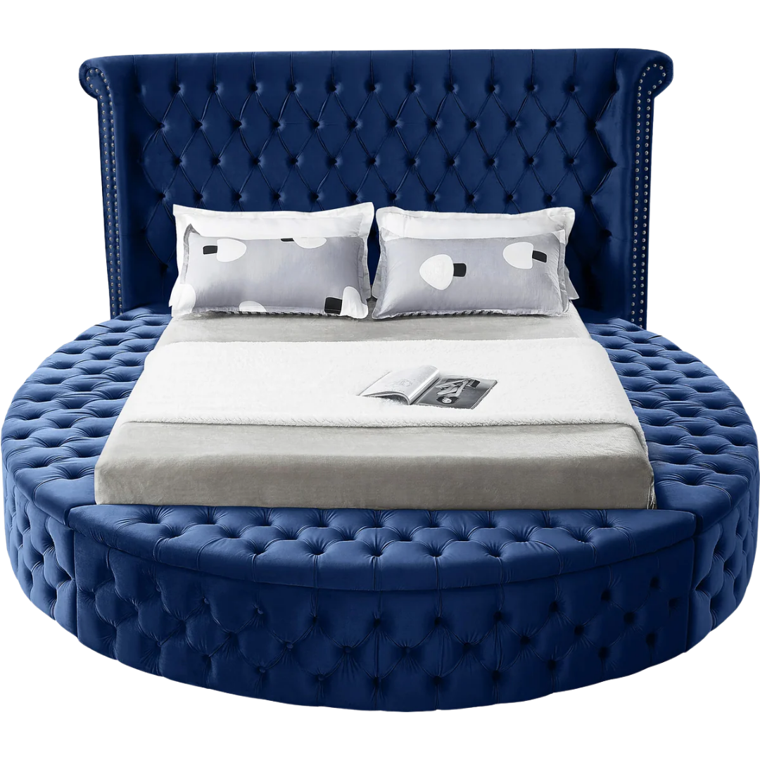 Ravion – Queen Bed – Velvet (Blue)