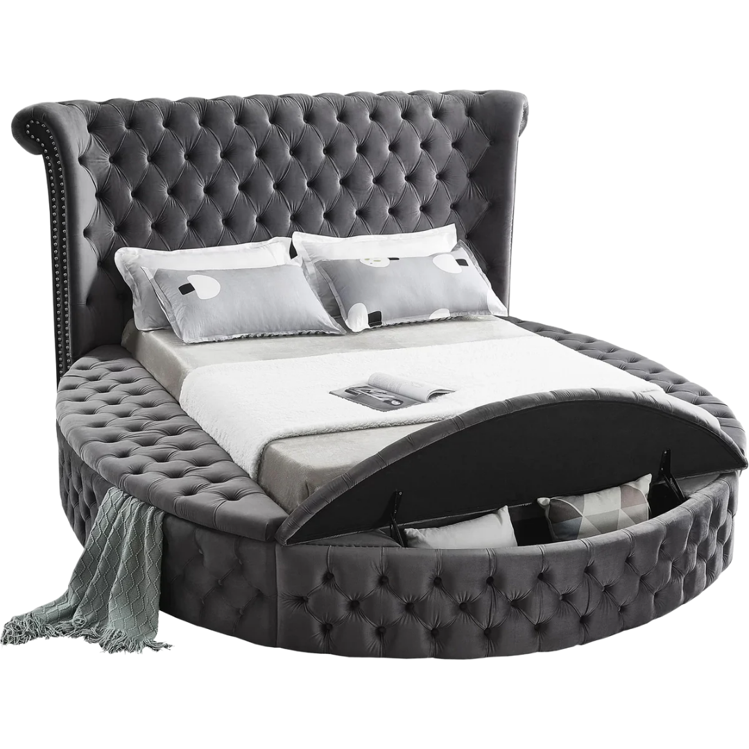 Ravion – Lit Queen – Velours (Gris)