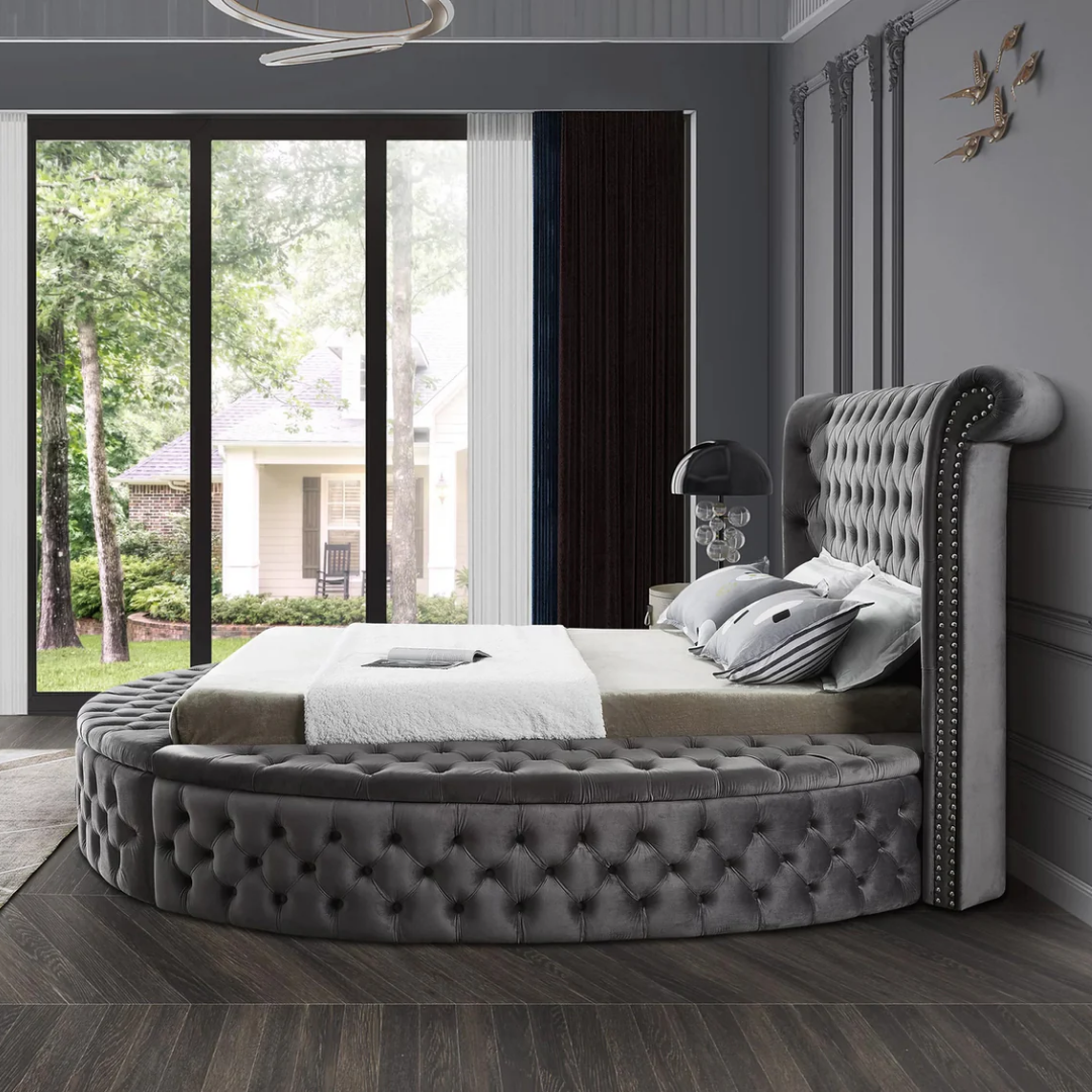 Ravion – Queen Bed – Velvet (Grey)