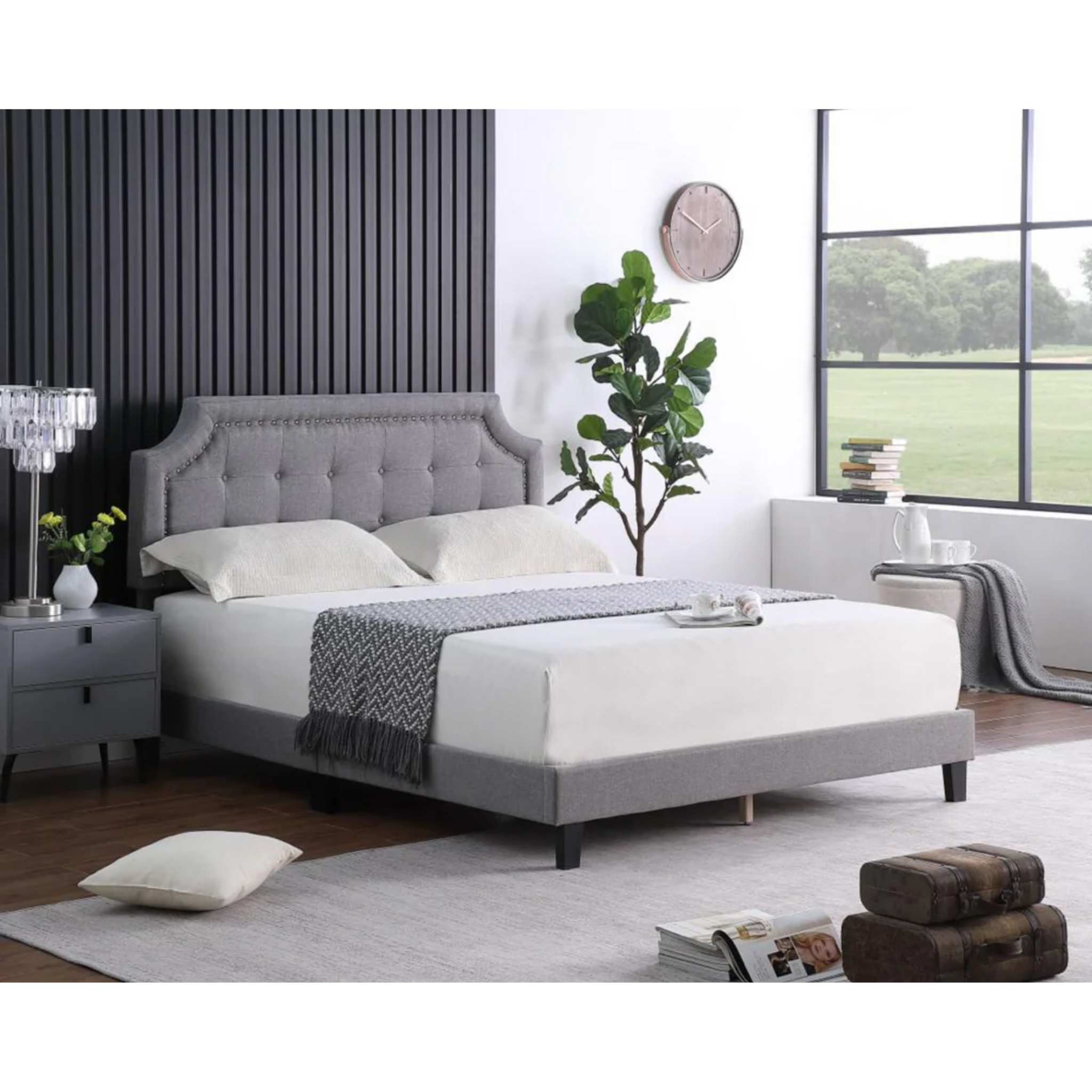 Lit double – Cadre de lit rembourré en tissu RAYAN