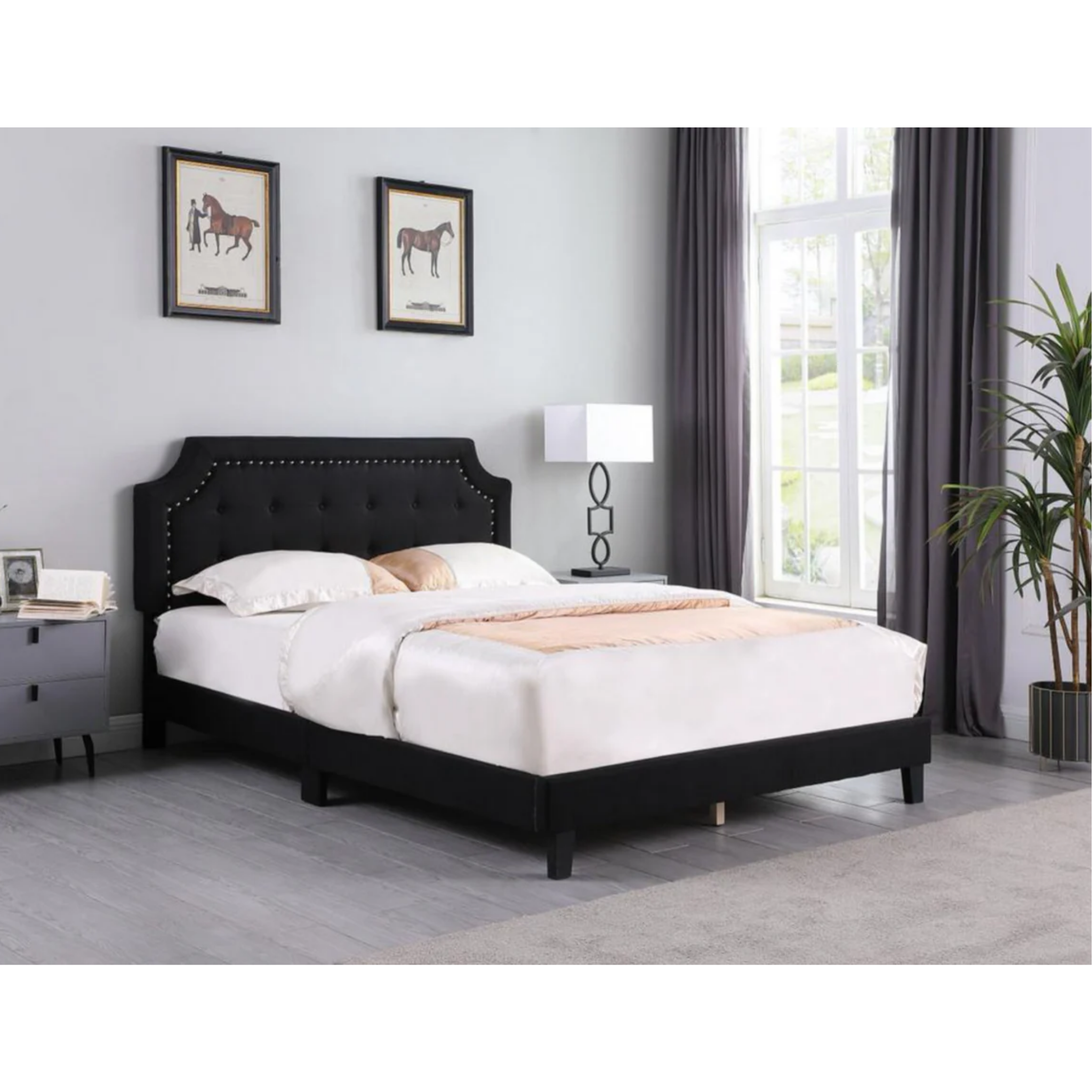 Lit King Size - RAYAN - Cadre de lit en tissu rembourré