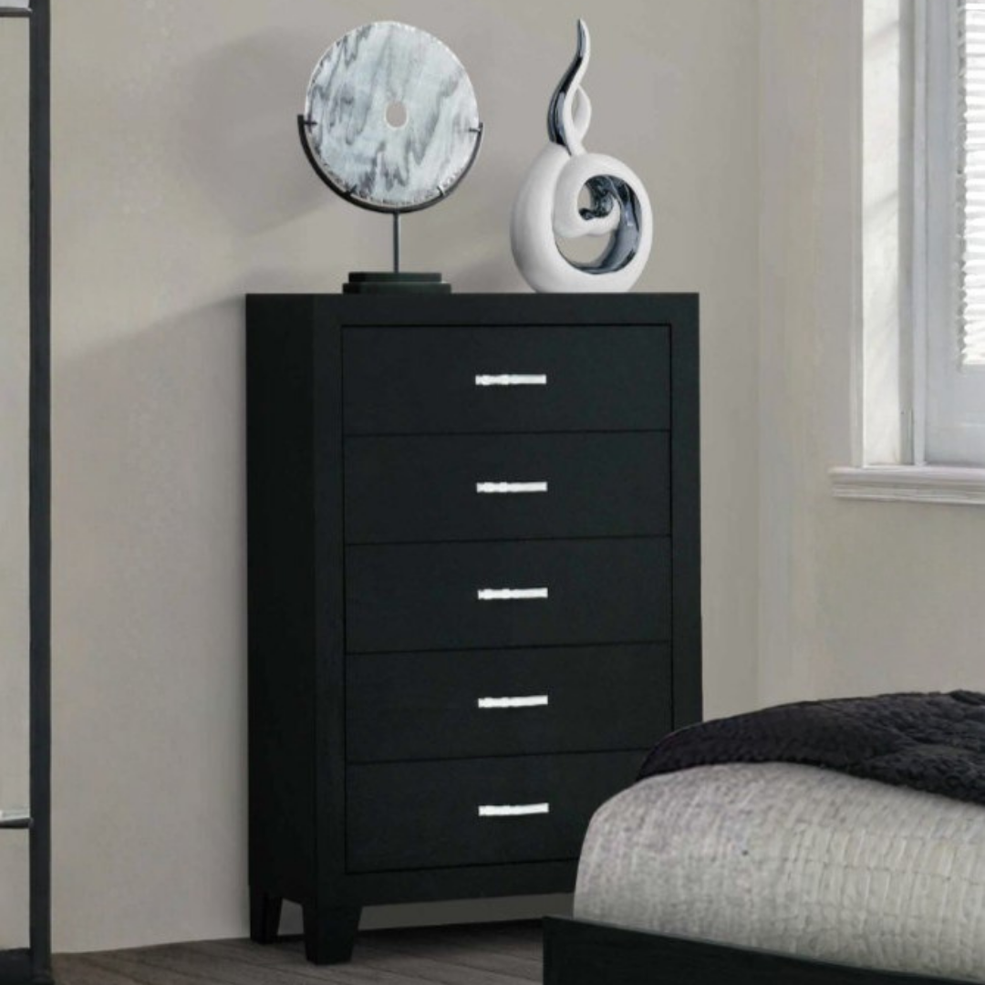 Obsidian – Commode 5 tiroirs – Finition bois noir