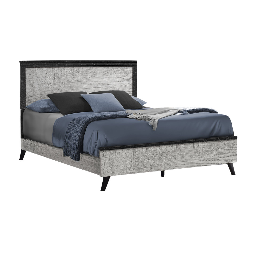 Ensemble chambre queen Renzo 6 pièces bois ingénierie gris graphite avec commode miroir et tables de chevet – Bonito Montréal