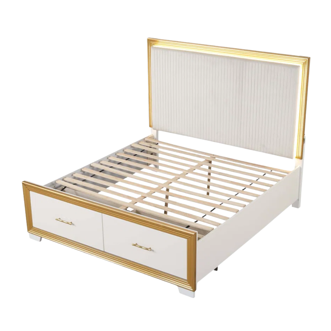 Rosaluxe – Ensemble de chambre à coucher – Grand lit – Blanc/Or rose