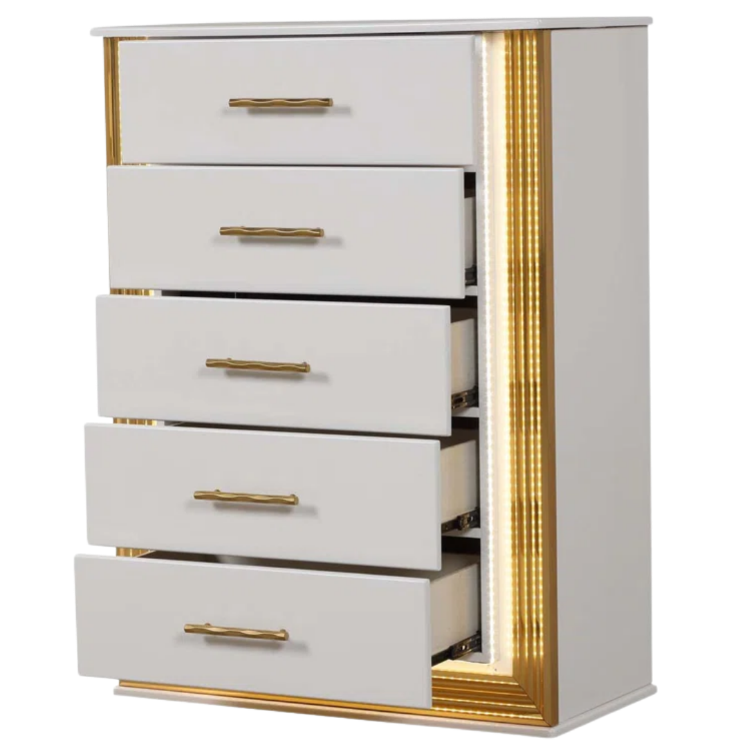 Rosaluxe – Ensemble de chambre à coucher – Grand lit – Blanc/Or rose