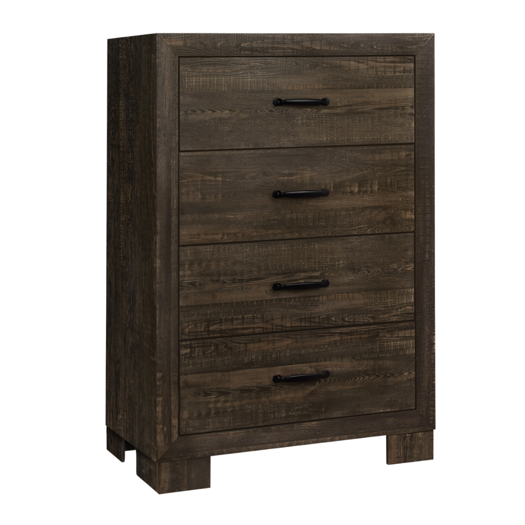 Ensemble chambre Rustello grand lit 6 pièces chêne rustique style farmhouse avec commode miroir et tables de chevet – Bonito Montréal