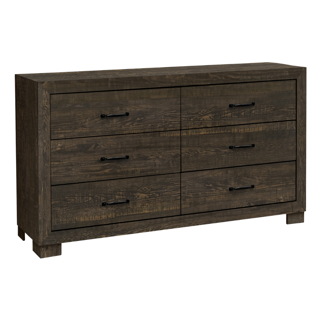Ensemble chambre Rustello grand lit 6 pièces chêne rustique style farmhouse avec commode miroir et tables de chevet – Bonito Montréal