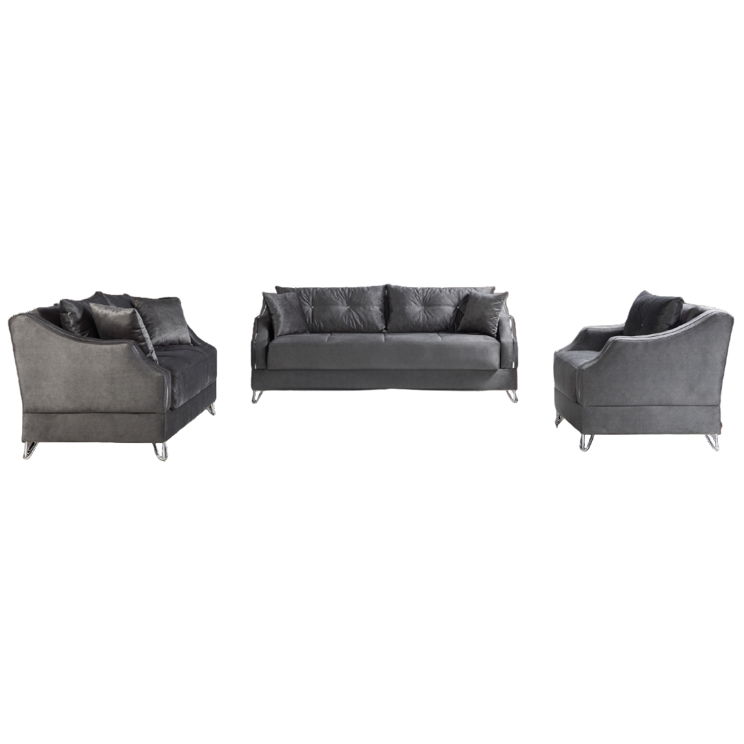 Rydel – Velvet Living Room Set – Chrome Legs – Grey