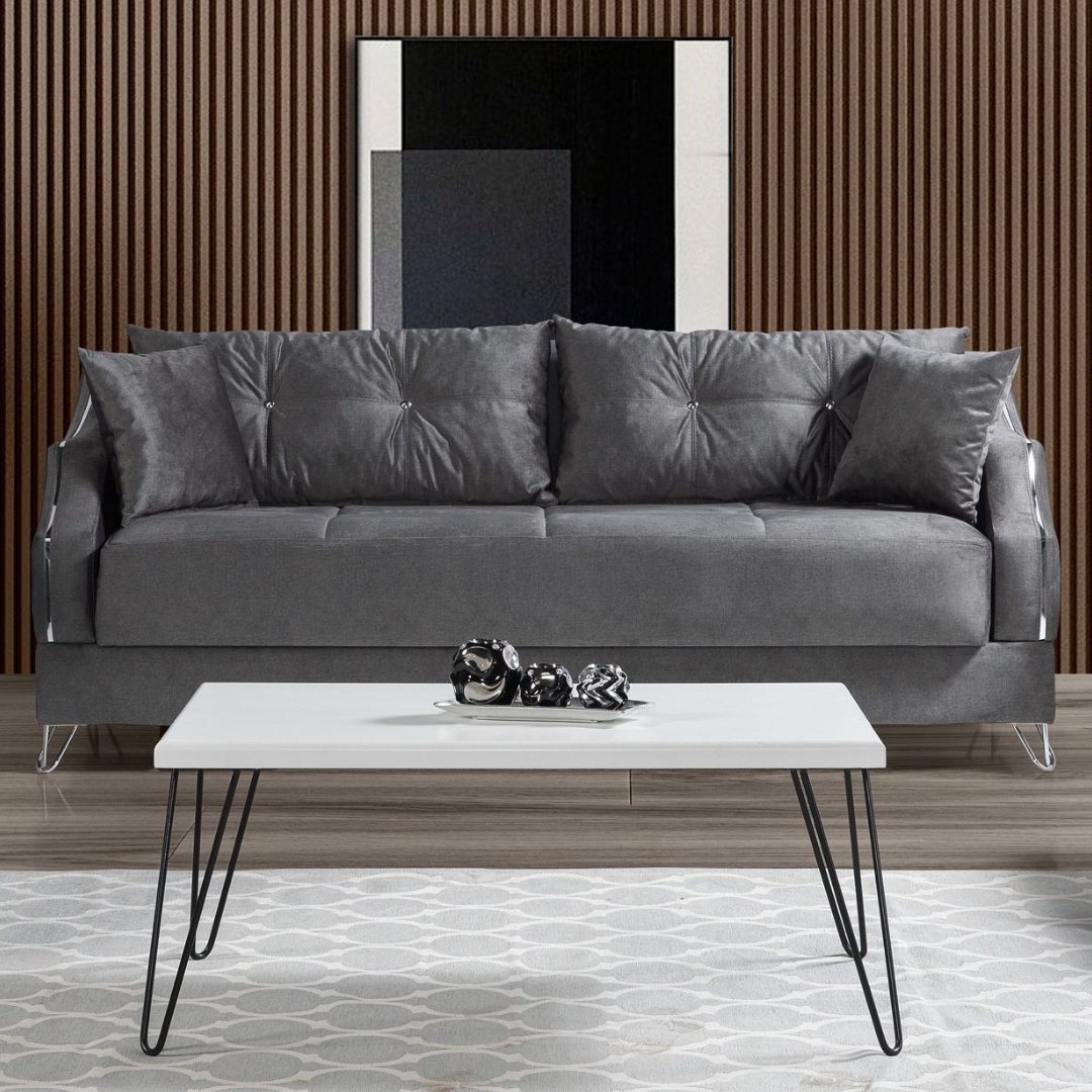 Rydel – Velvet Living Room Set – Chrome Legs – Grey