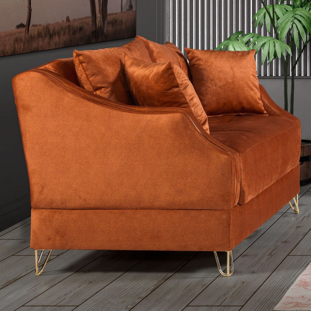 Rydel – Velvet Living Room Set – Gold Legs – Orange