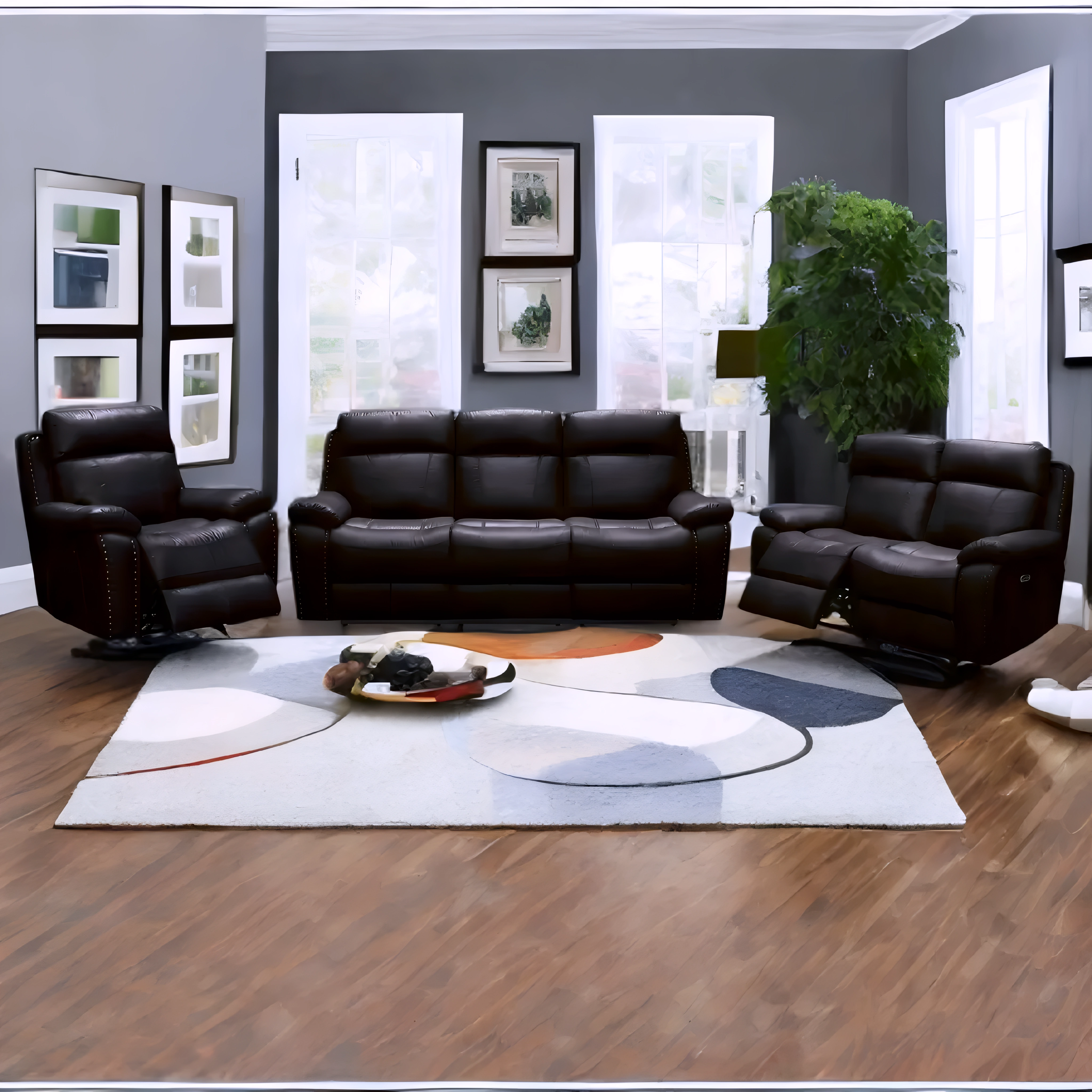 Rylmar – Leather-Gel Power Recliner Set – Chocolate