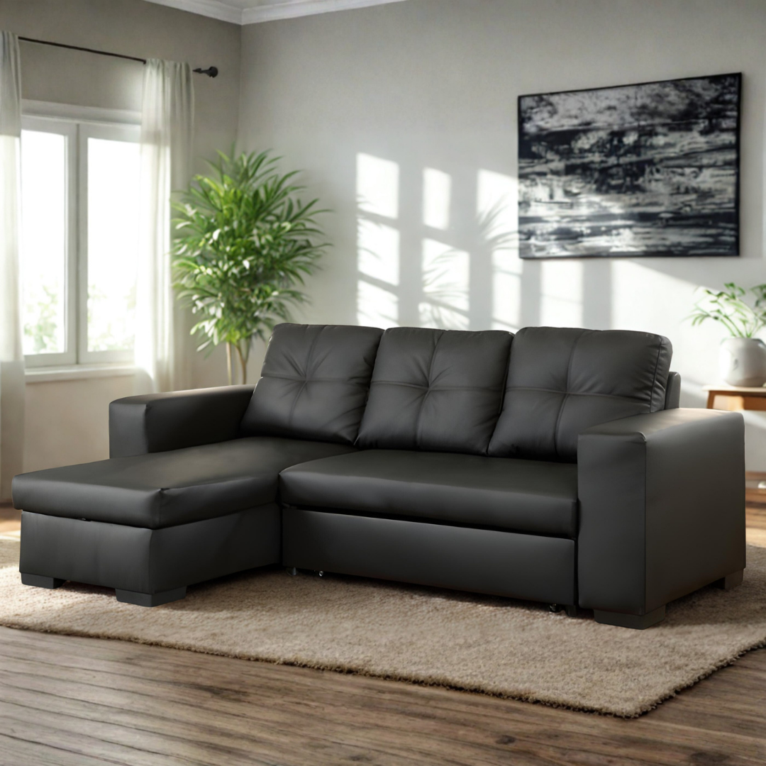 Ryzen – Sofa Bed Sectional – Black (Reversible)