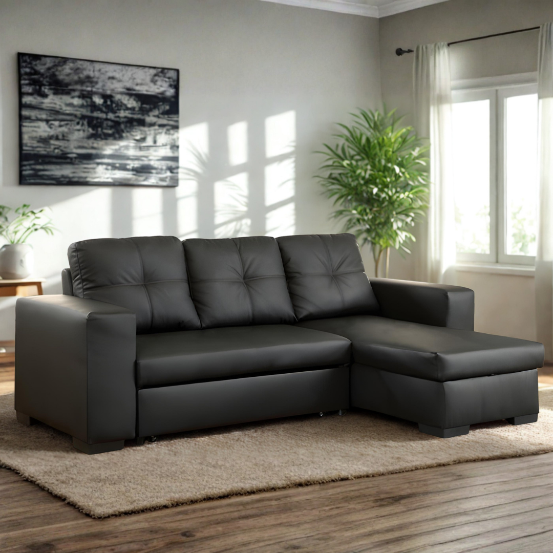 Ryzen – Sofa Bed Sectional – Black (Reversible)