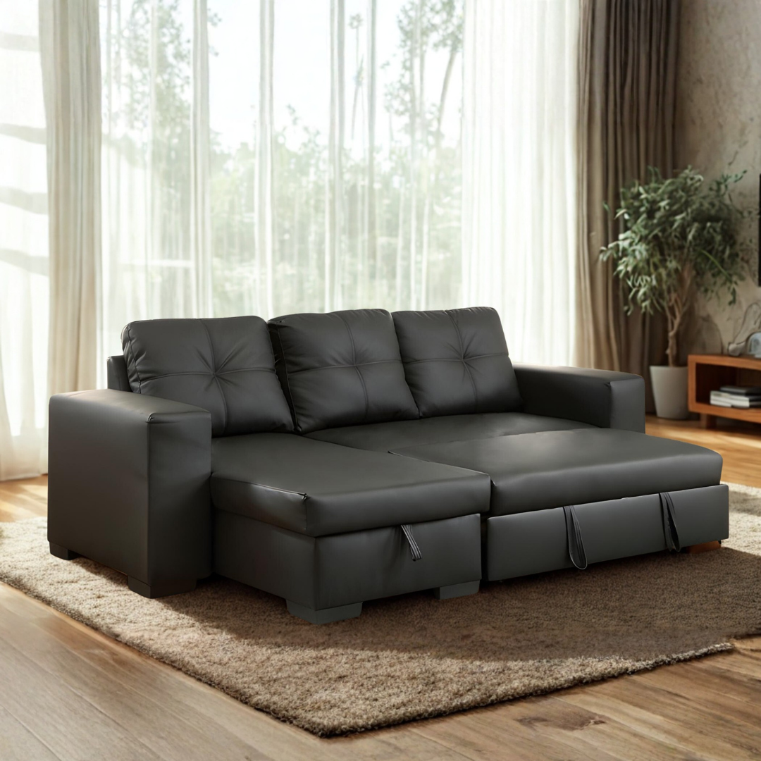 Ryzen – Sofa Bed Sectional – Black (Reversible)