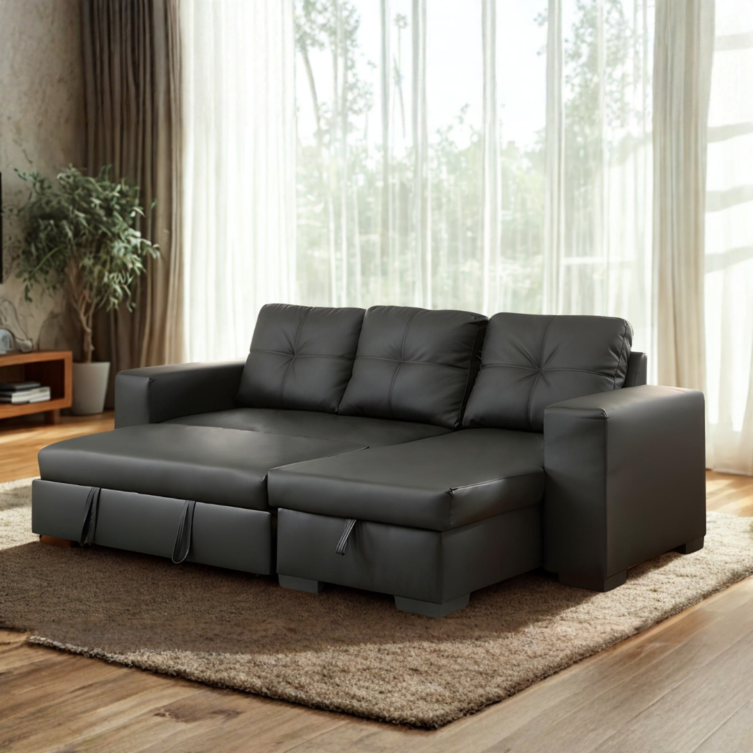 Ryzen – Sofa Bed Sectional – Black (Reversible)