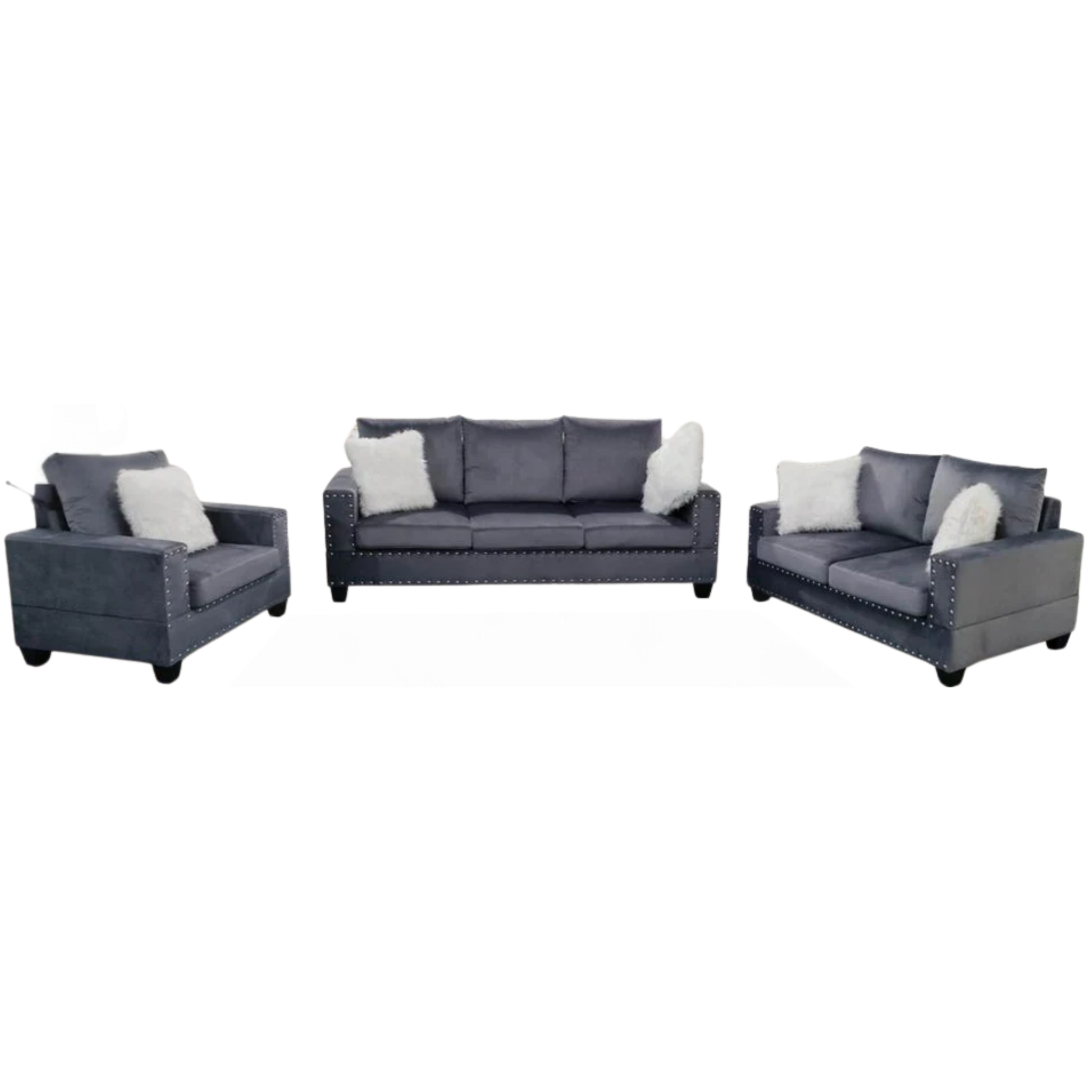 SILVY - Ensemble de canapés 3 pièces en velours gris