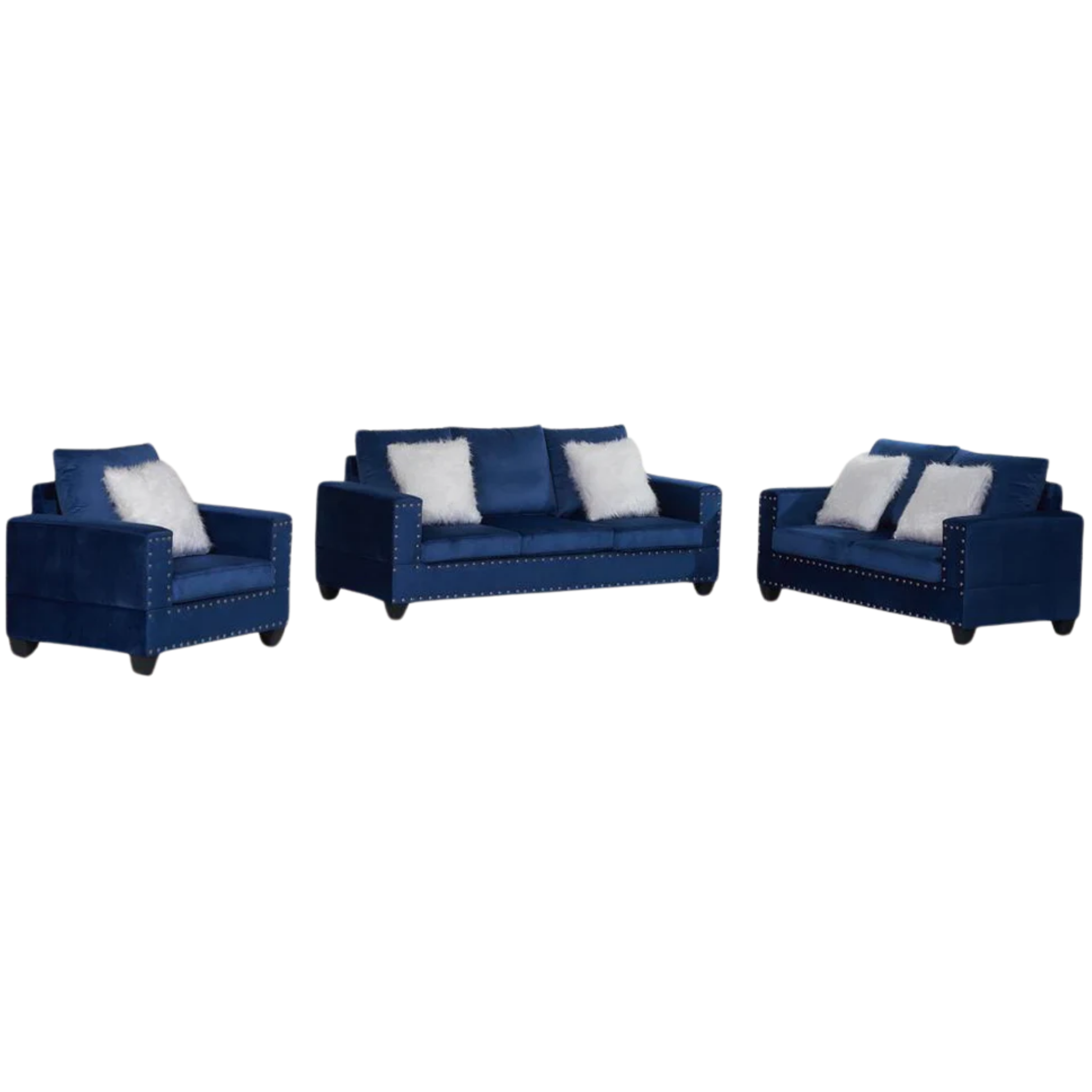 SILVY - Ensemble de canapés 3 pièces en velours bleu
