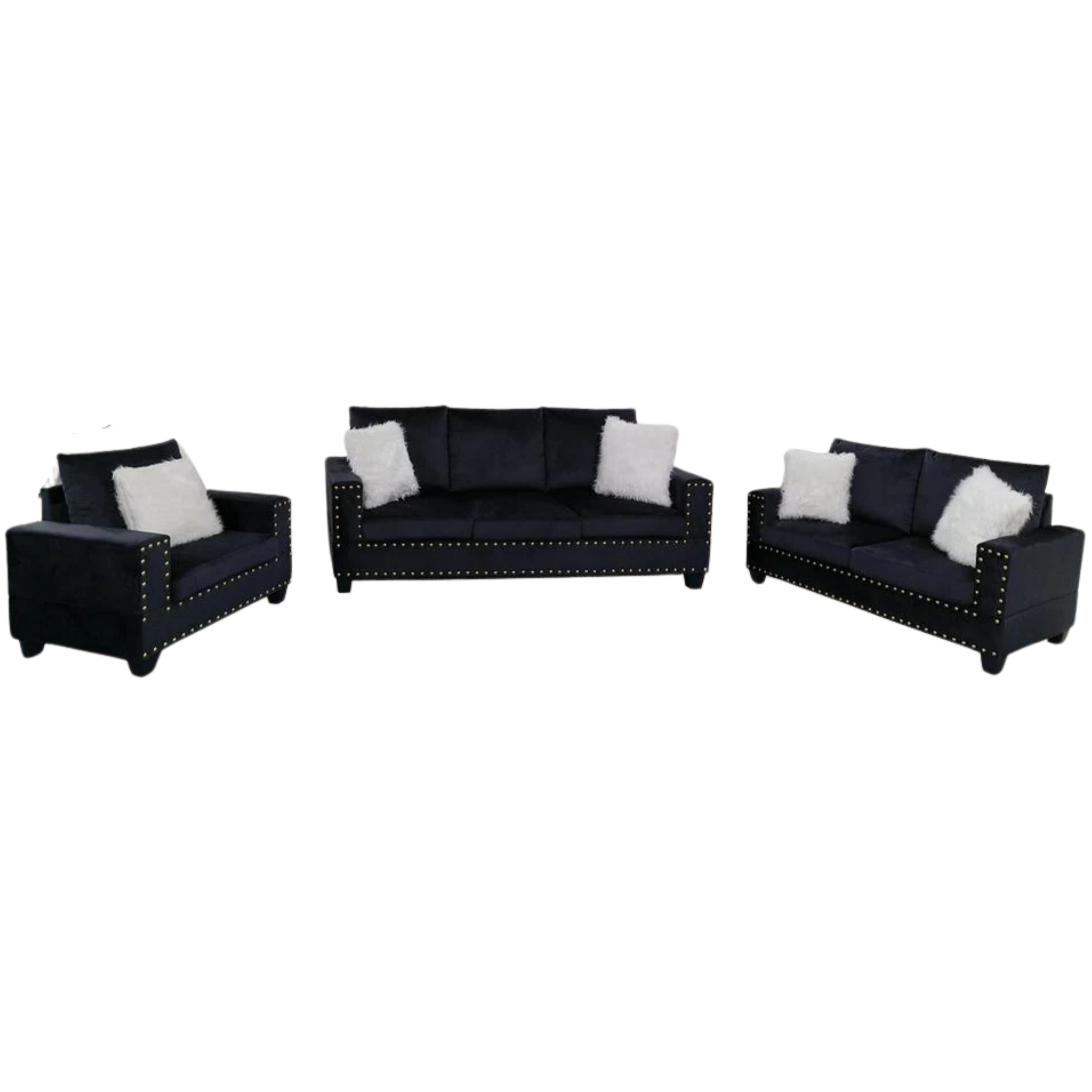 SILVY - Ensemble de canapés 3 pièces en velours noir