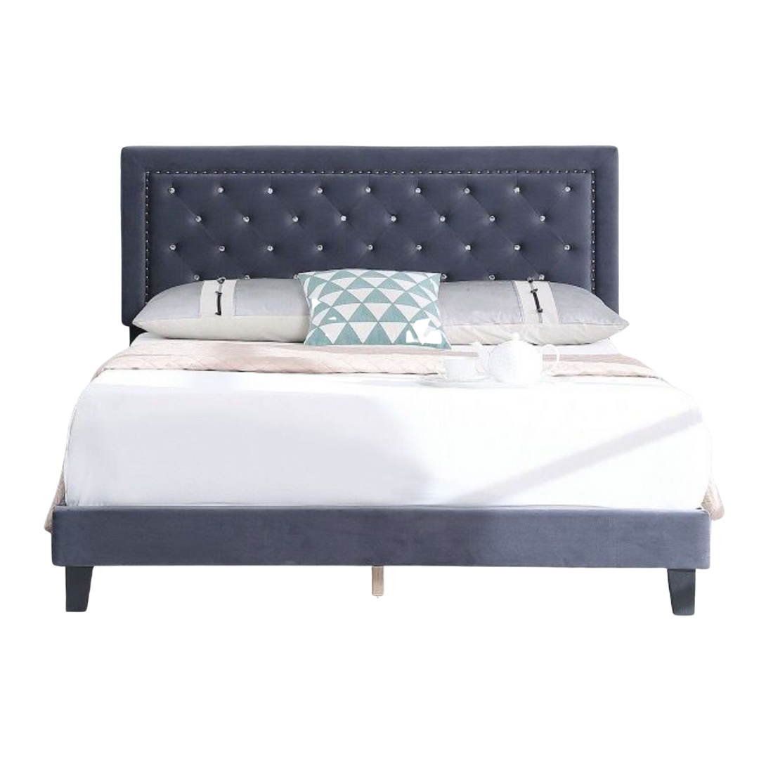 Valtreno – Lit King en velours – Gris