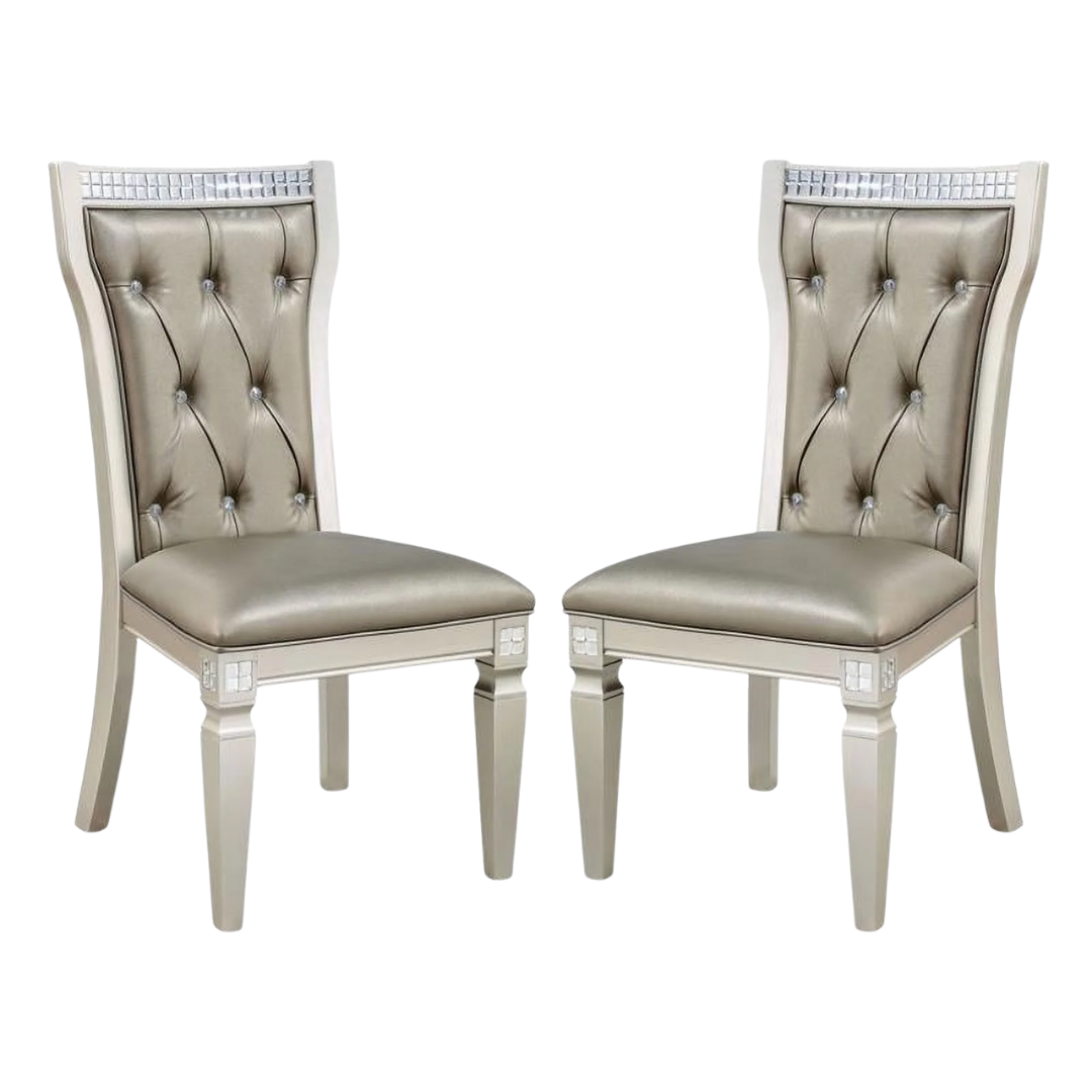 Atlas Rectangle – Ensemble de salle à manger rectangulaire – Finition champagne / Similicuir gris chaud