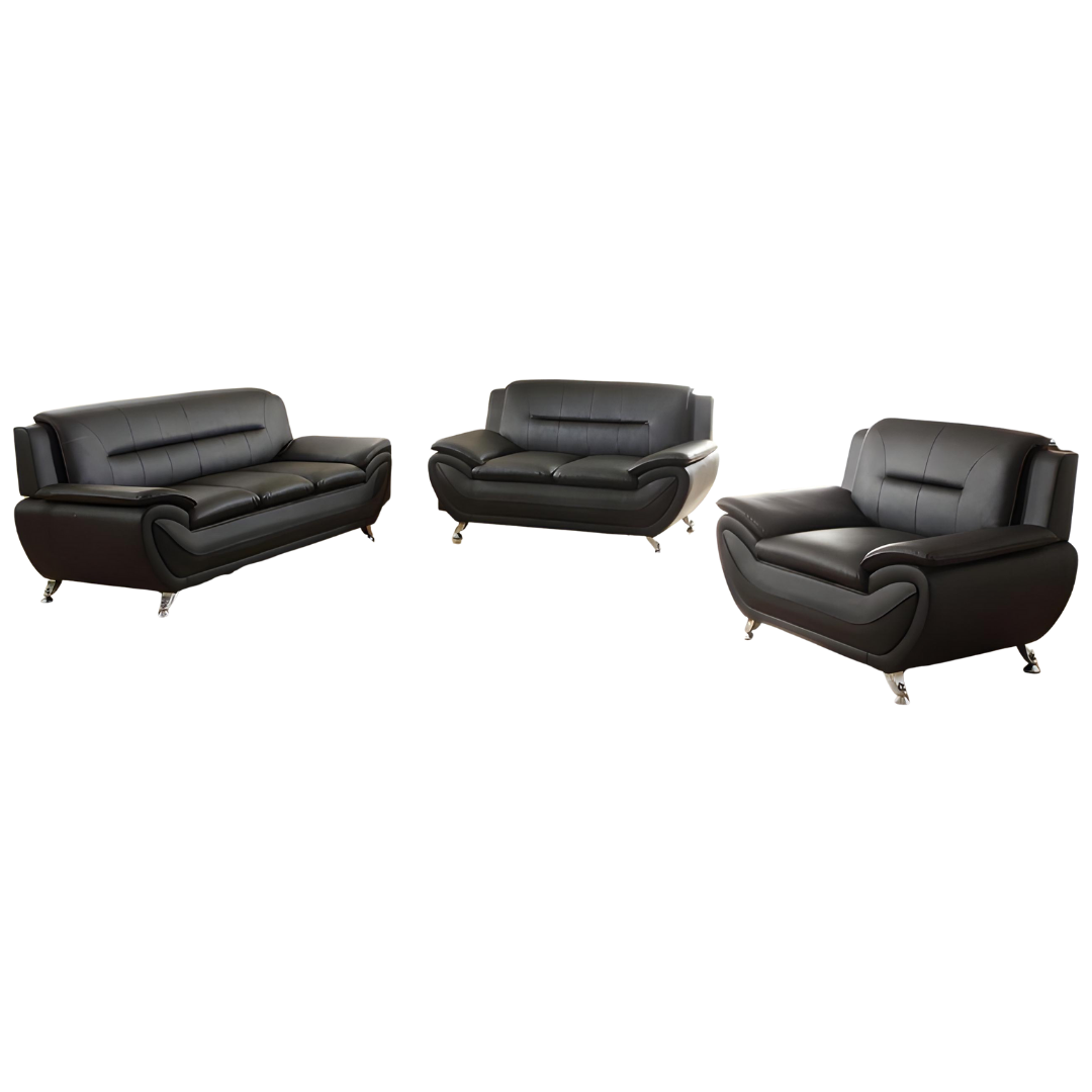 Safel – Faux Leather Living Room Set – Black
