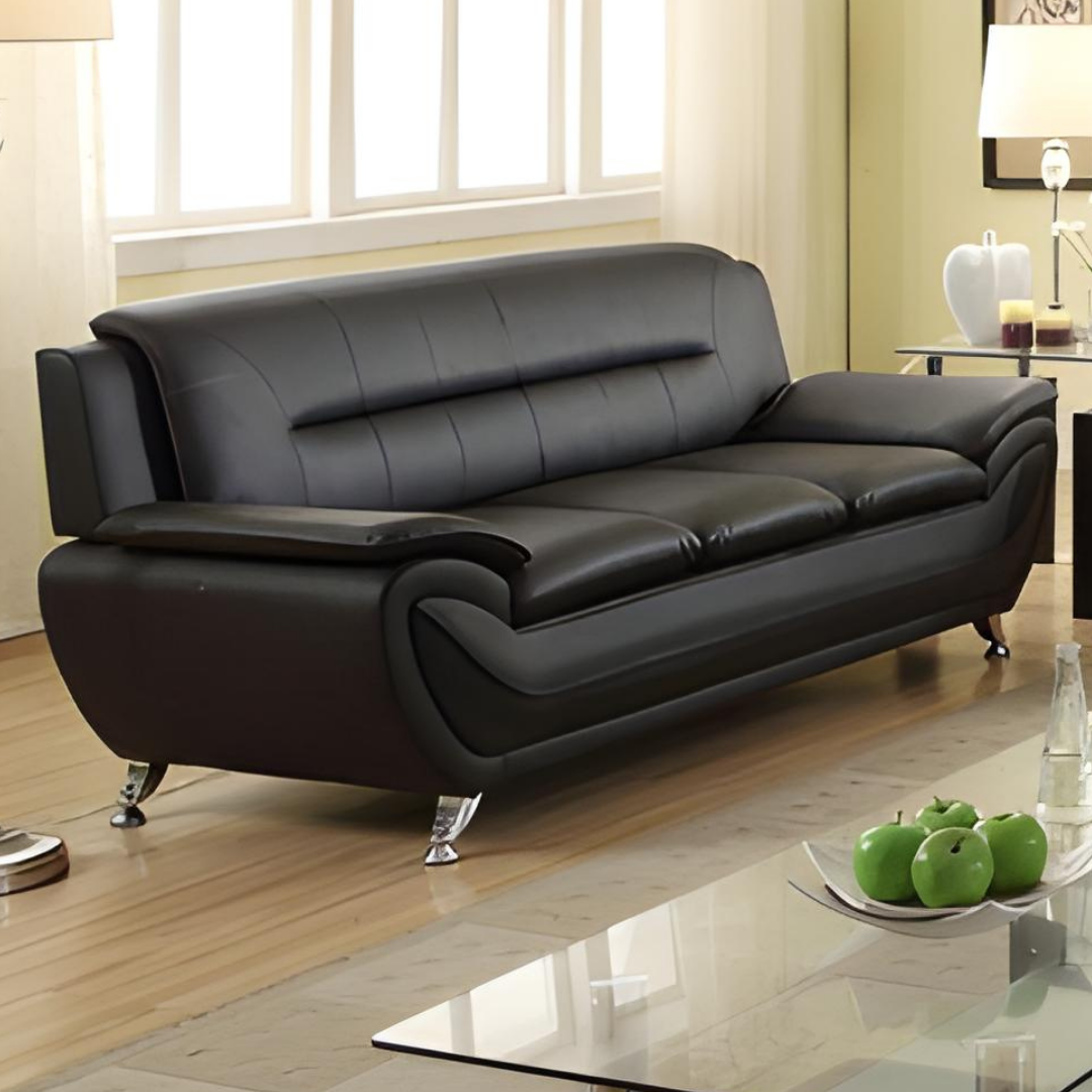 Safel – Faux Leather Living Room Set – Black