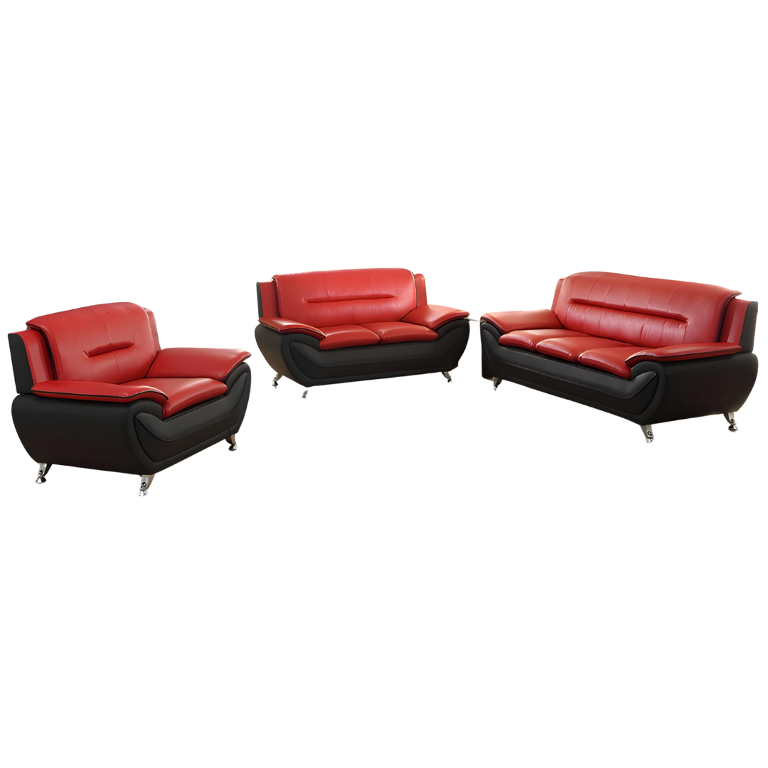 Safel – Modern Faux Leather Living Room Set – Red & Black