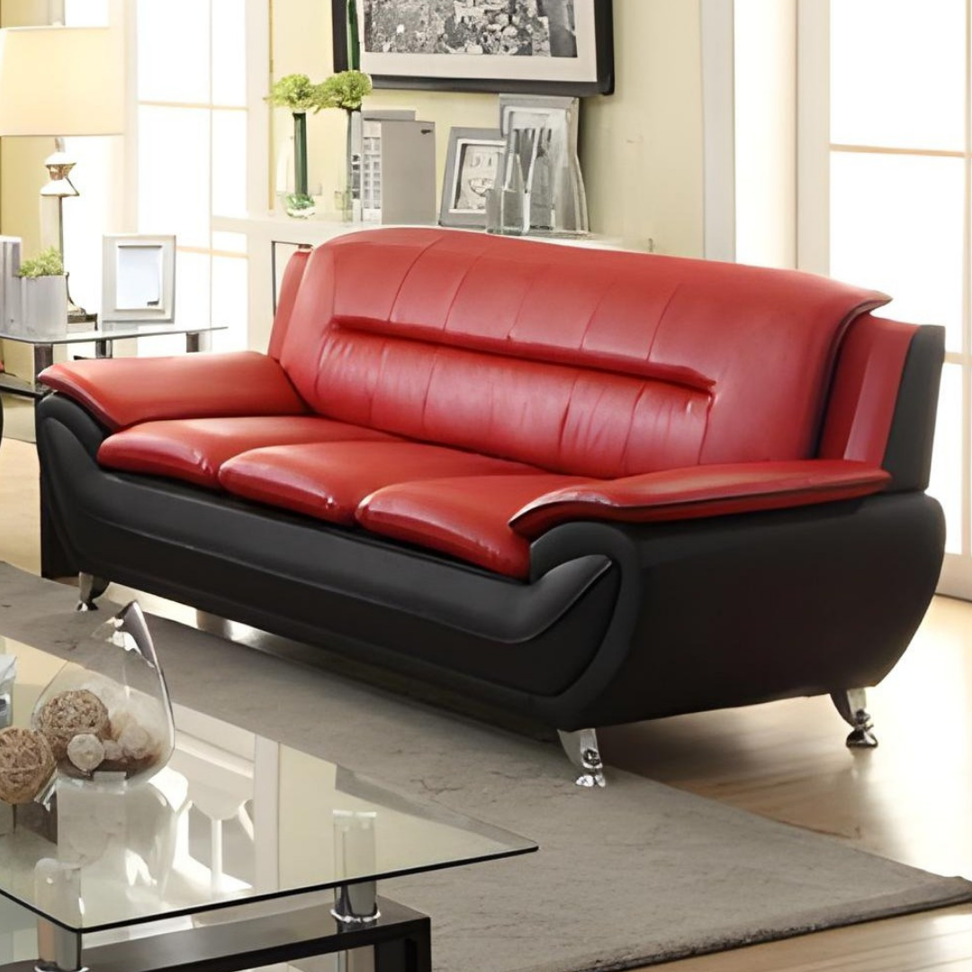 Safel – Modern Faux Leather Living Room Set – Red & Black