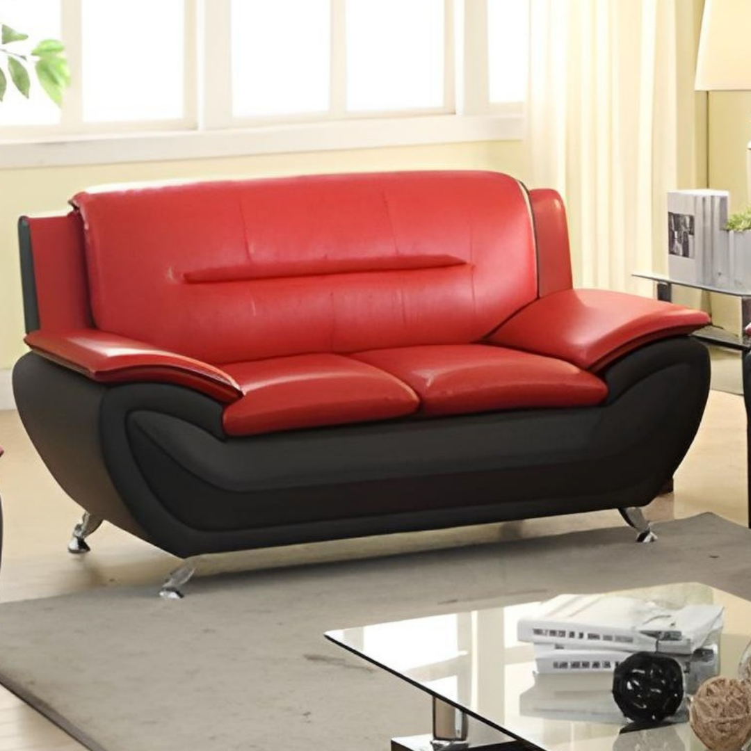 Safel – Modern Faux Leather Living Room Set – Red & Black