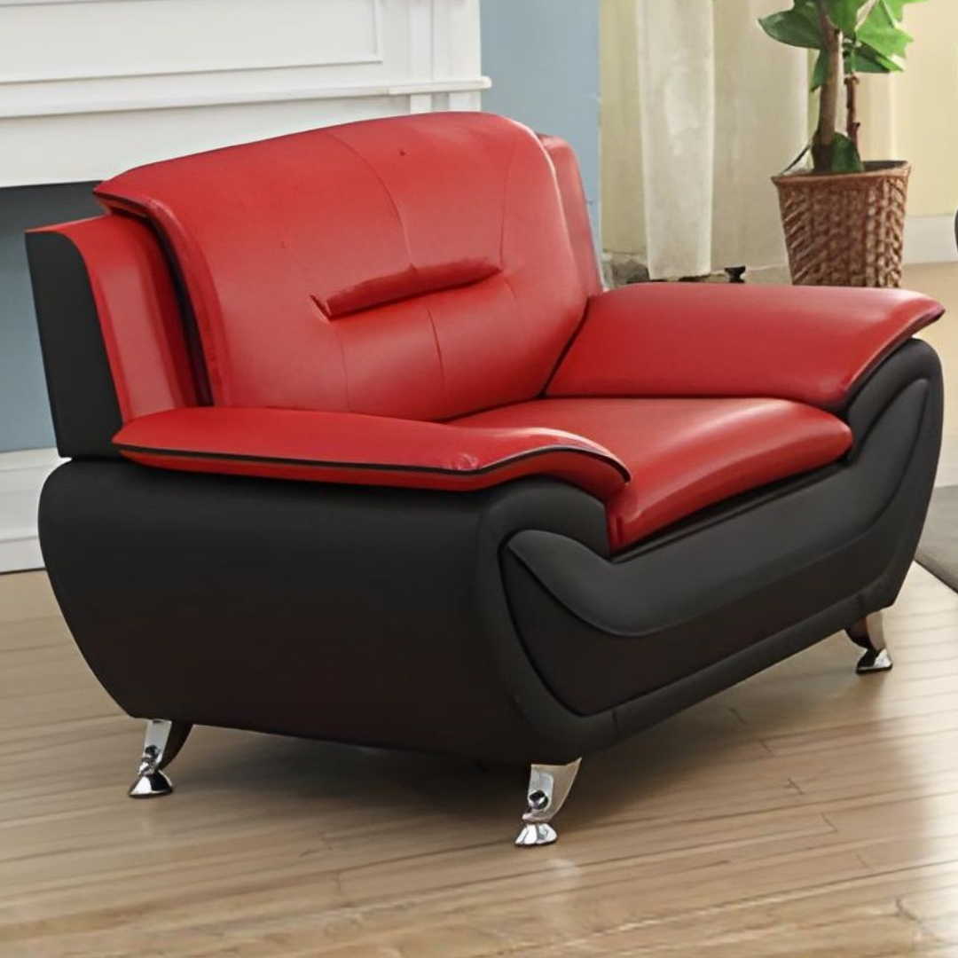 Safel – Modern Faux Leather Living Room Set – Red & Black