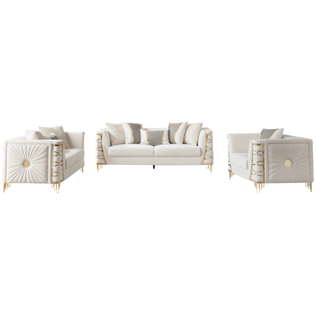 Saryk – Ensemble canapé en velours doux – Beige