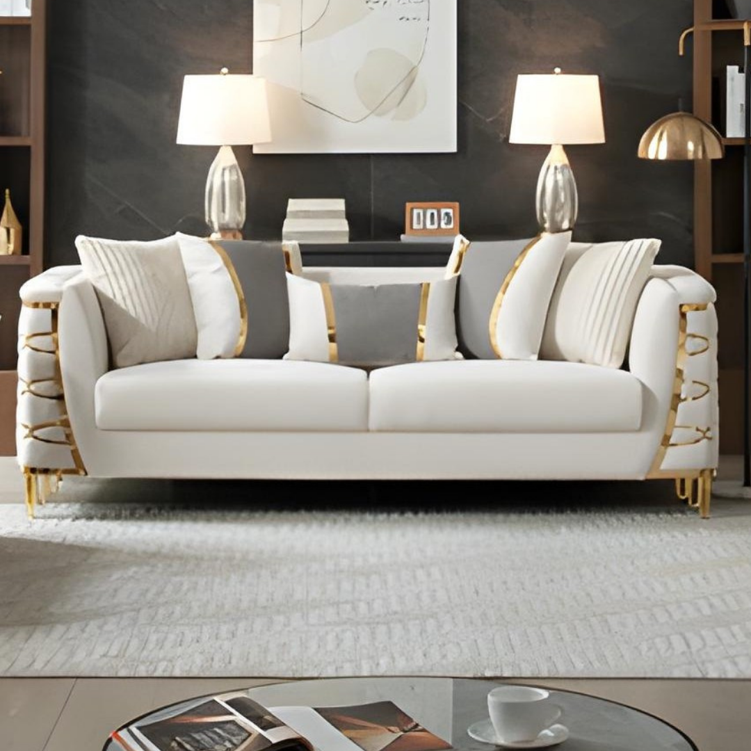 Saryk – Ensemble canapé en velours doux – Beige