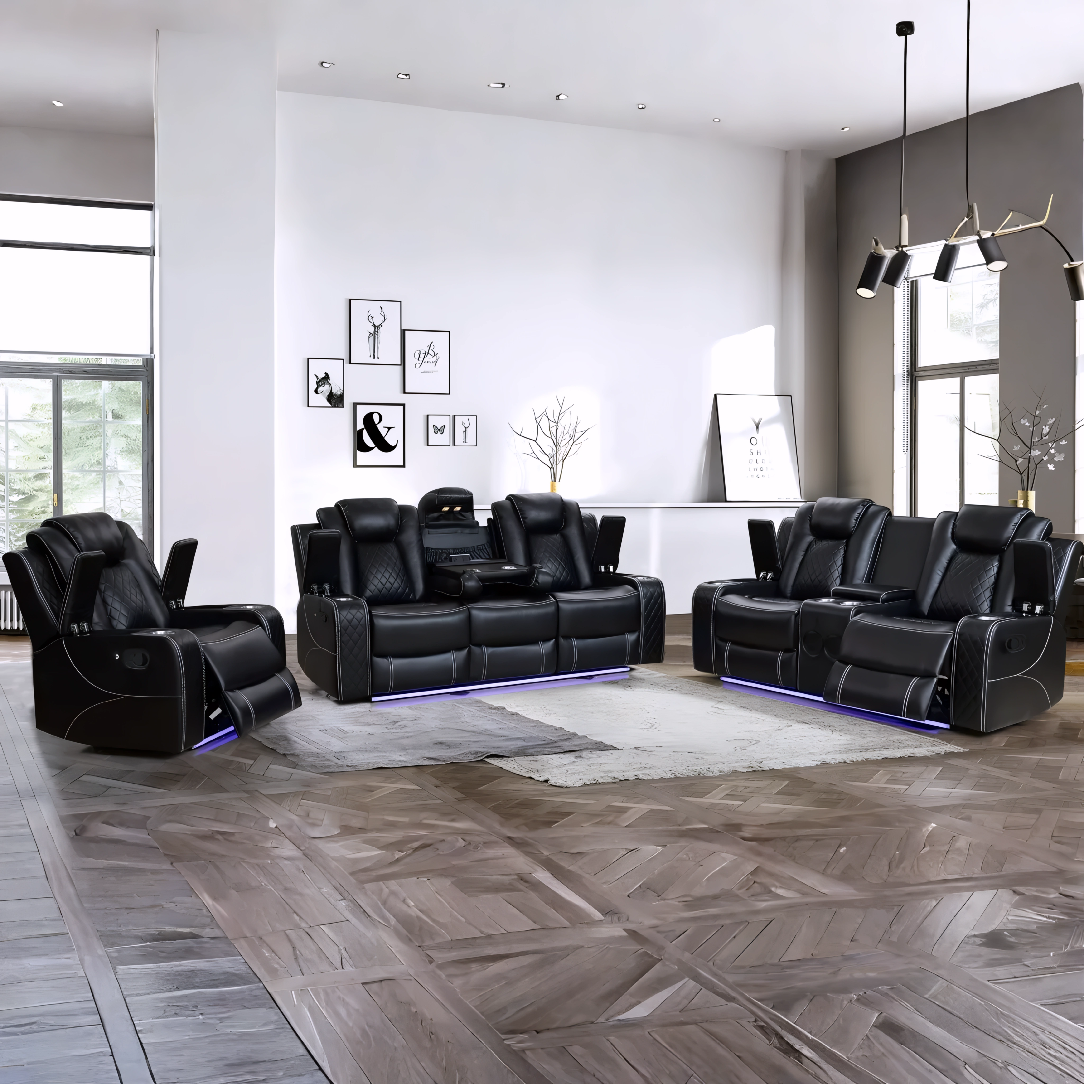 Serven – Power Recliner Set – Black