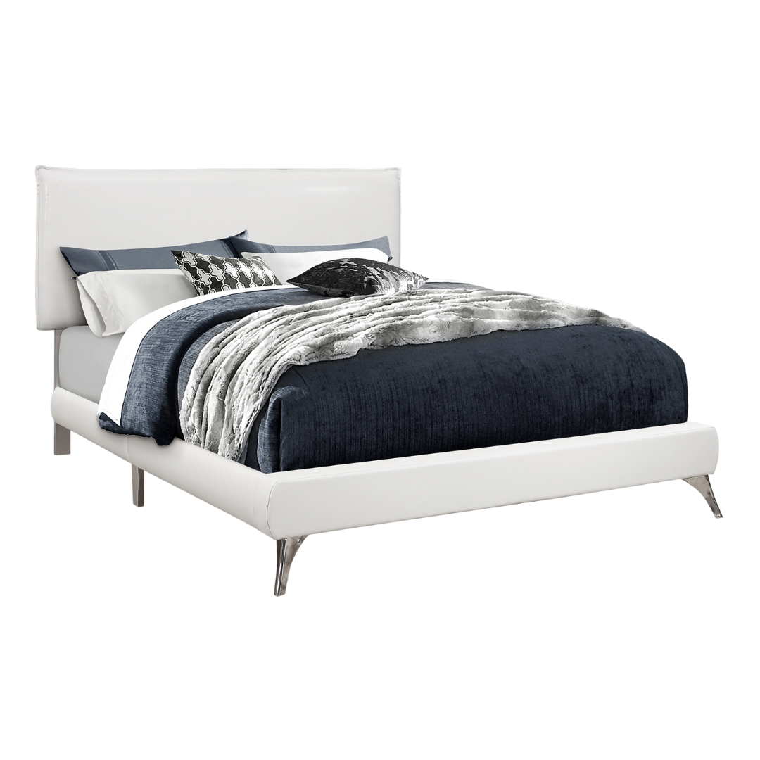 Silvano – Queen Bed – PU (White) + Chrome Legs