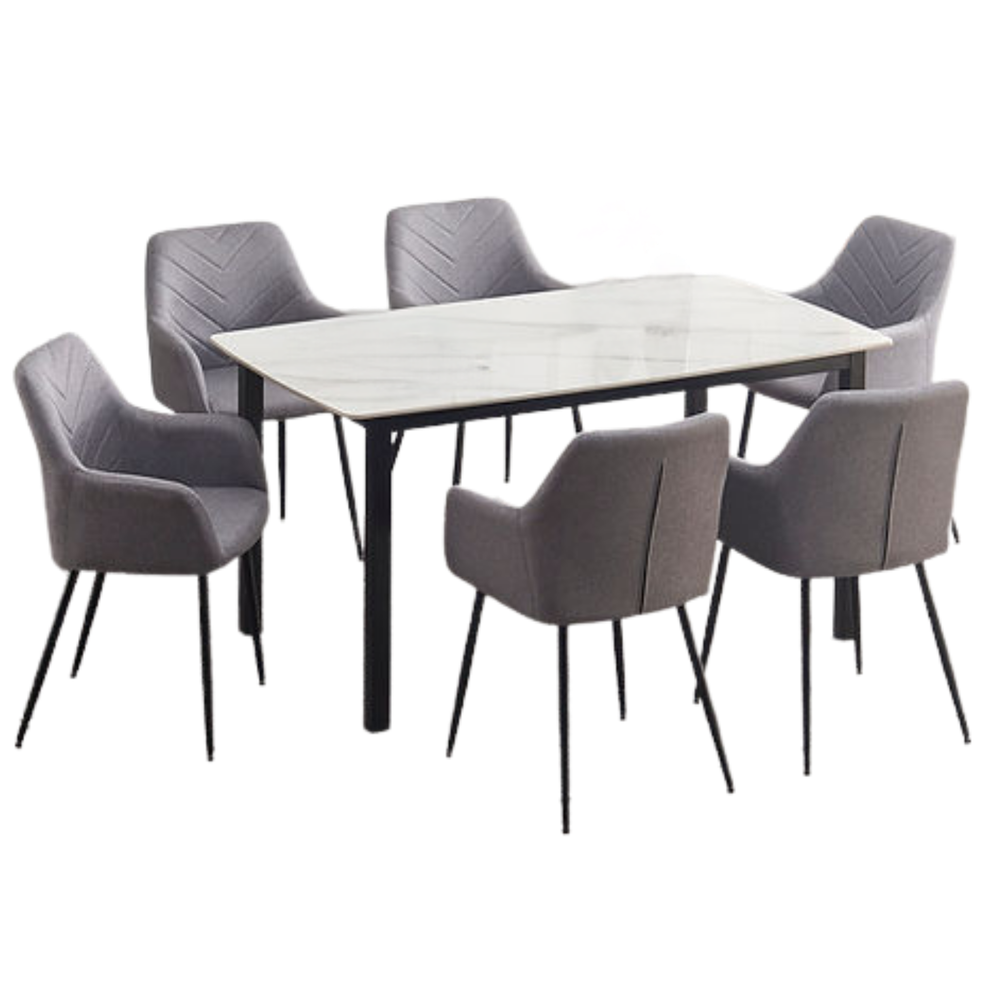 Table en pierre frittée avec plateau en marbre blanc et chaises en velours - T-1815/C-1815