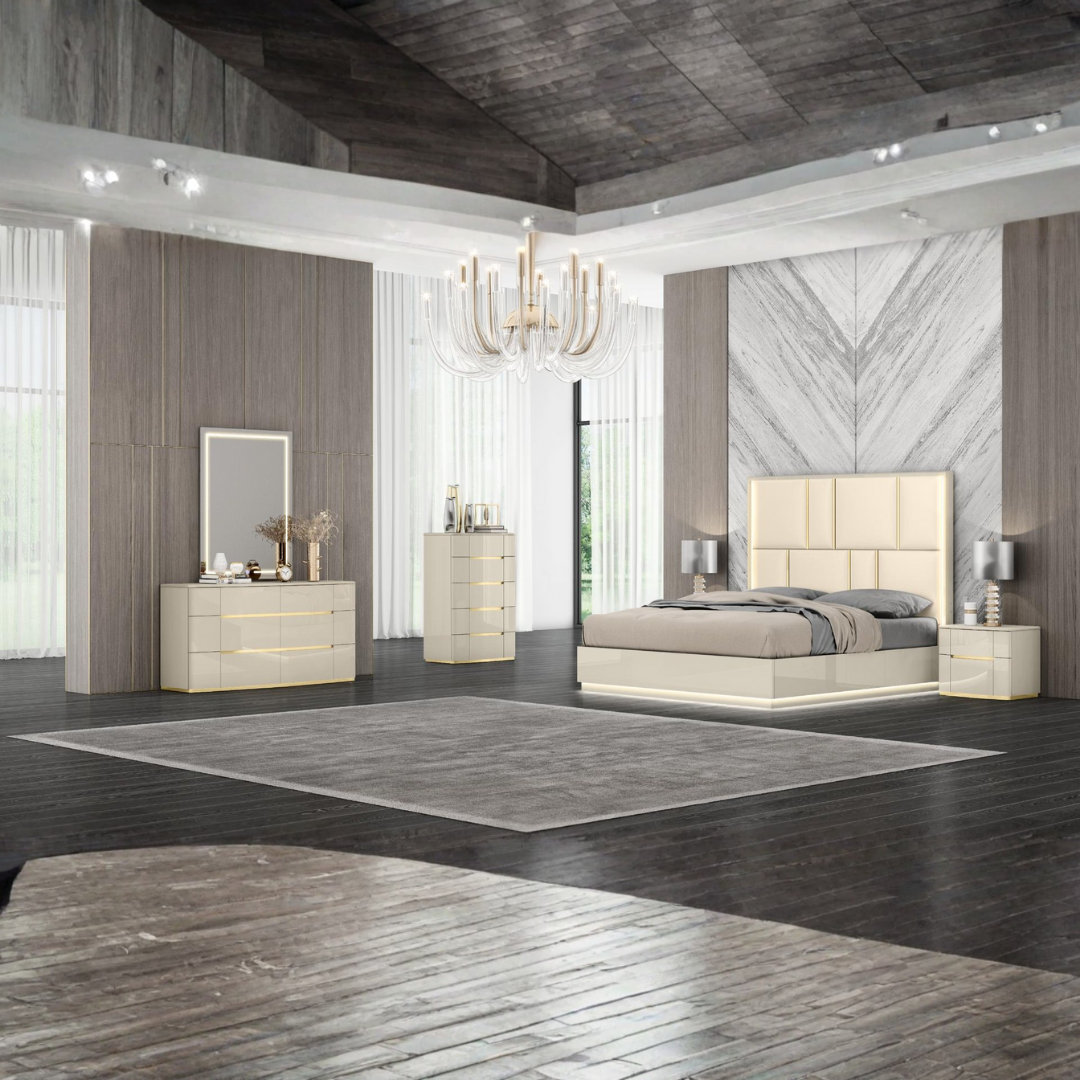 Solaria – Bedroom Set – King – Beige/Gold
