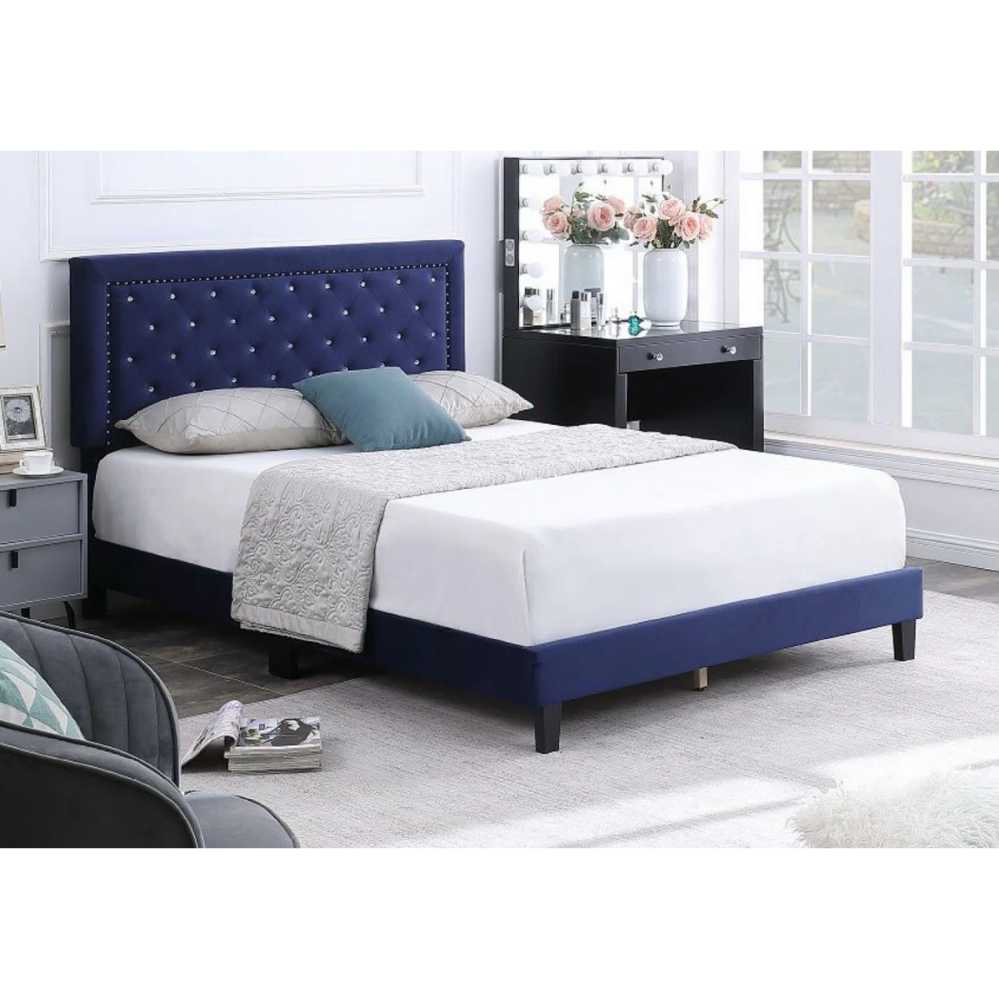 Lit double – Cadre de lit rembourré en velours SOLO