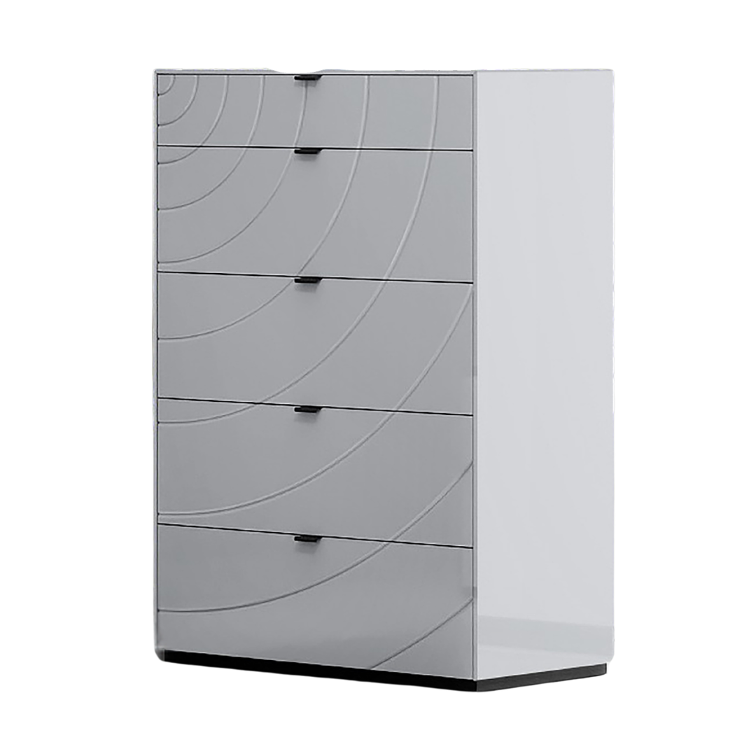 Vortano – Chiffonnier gris laqué 5 tiroirs