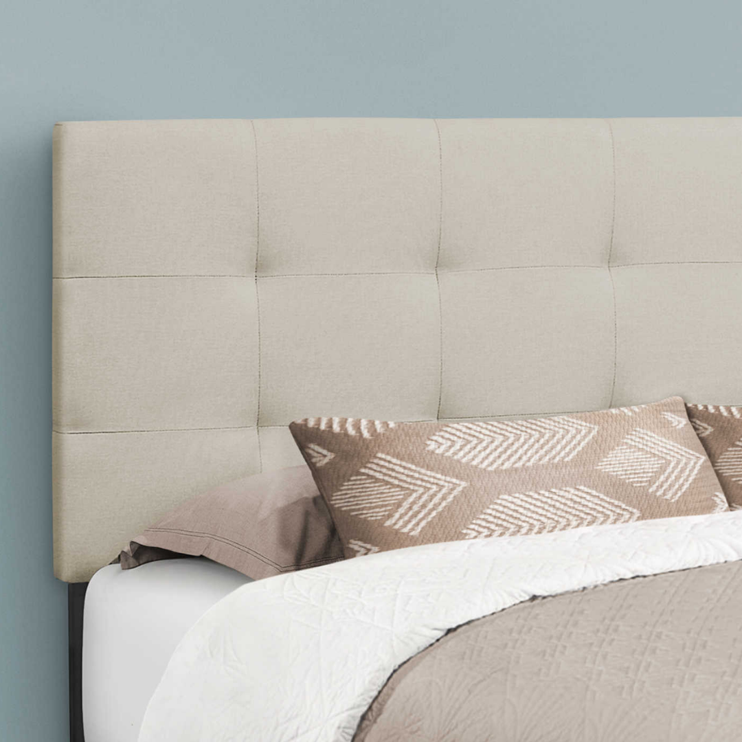 Storian – Lit Queen – Tissu (Lin beige) + 2 tiroirs de rangement