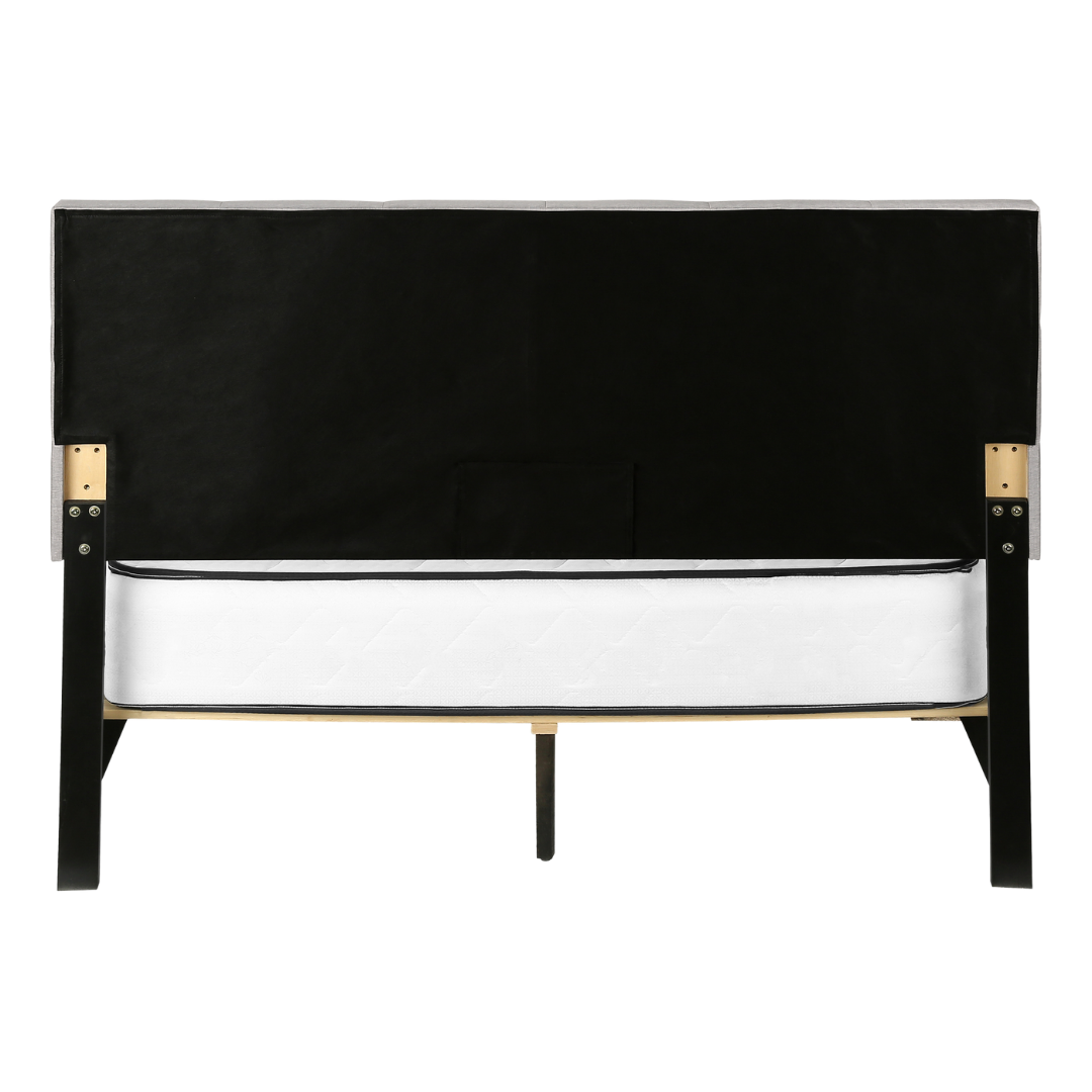 Storian – Lit Queen – Tissu (Lin gris) + 2 tiroirs de rangement