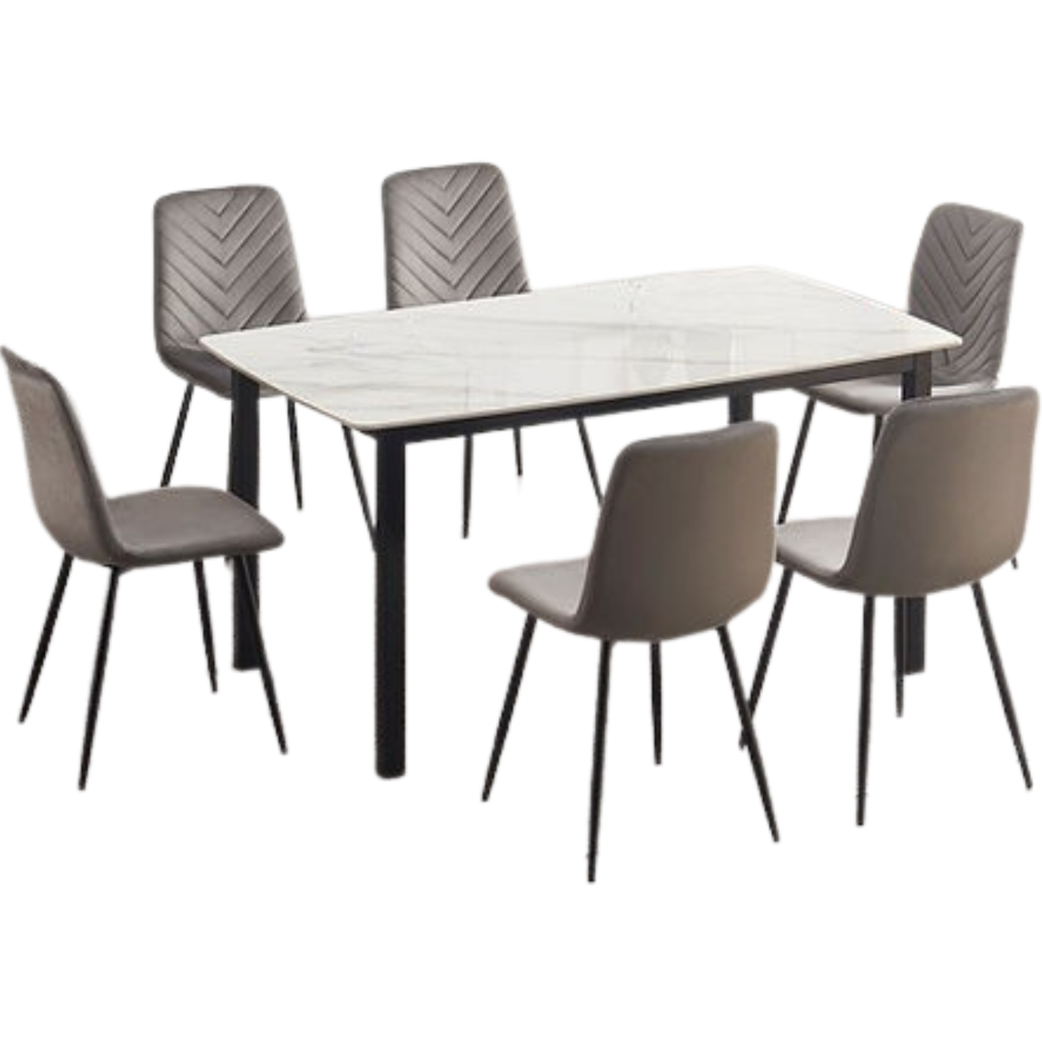 Table en pierre frittée avec plateau en marbre noir et chaises en velours - T-1815/C-1817
