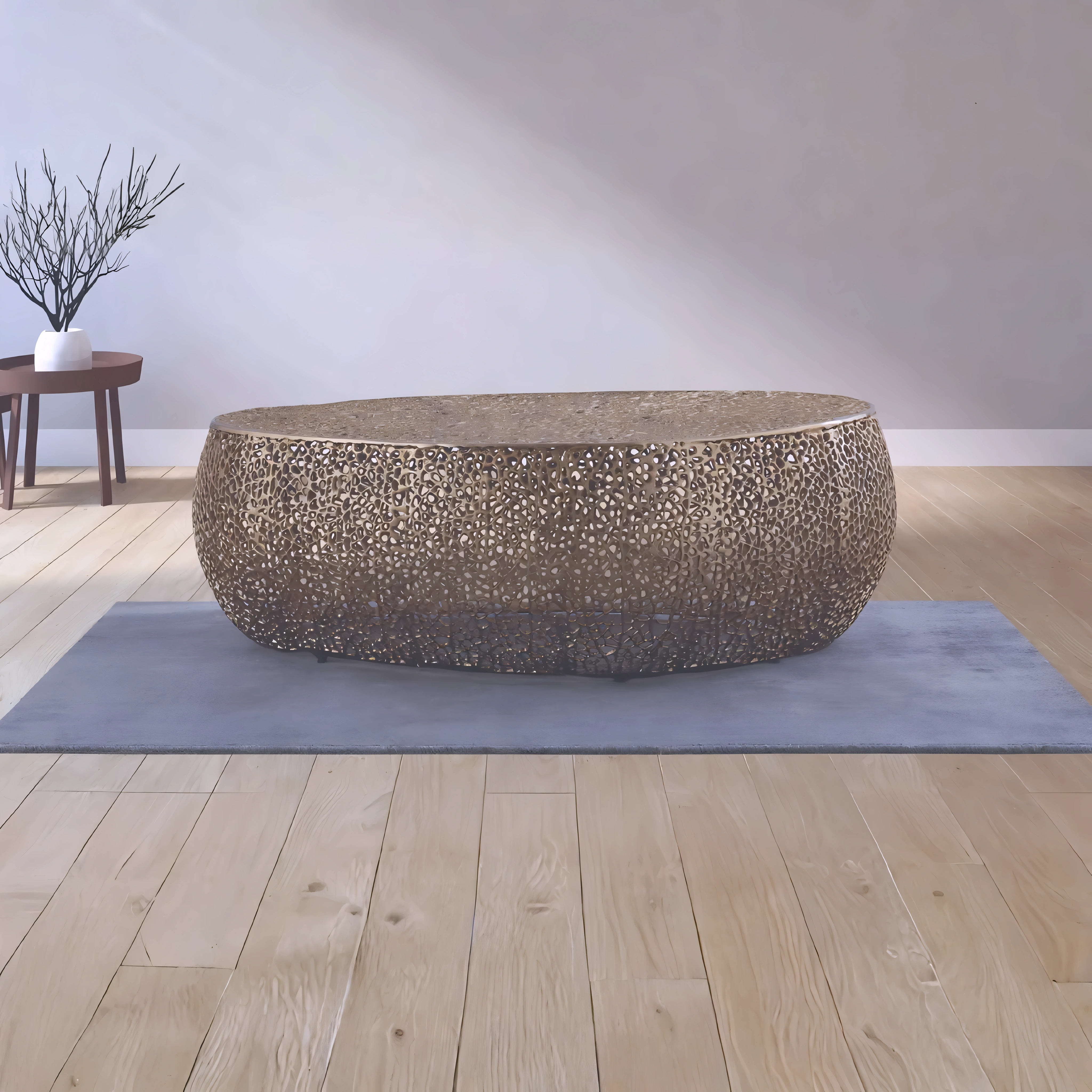 Ovalin – Woven Oval Coffee Table – Gold